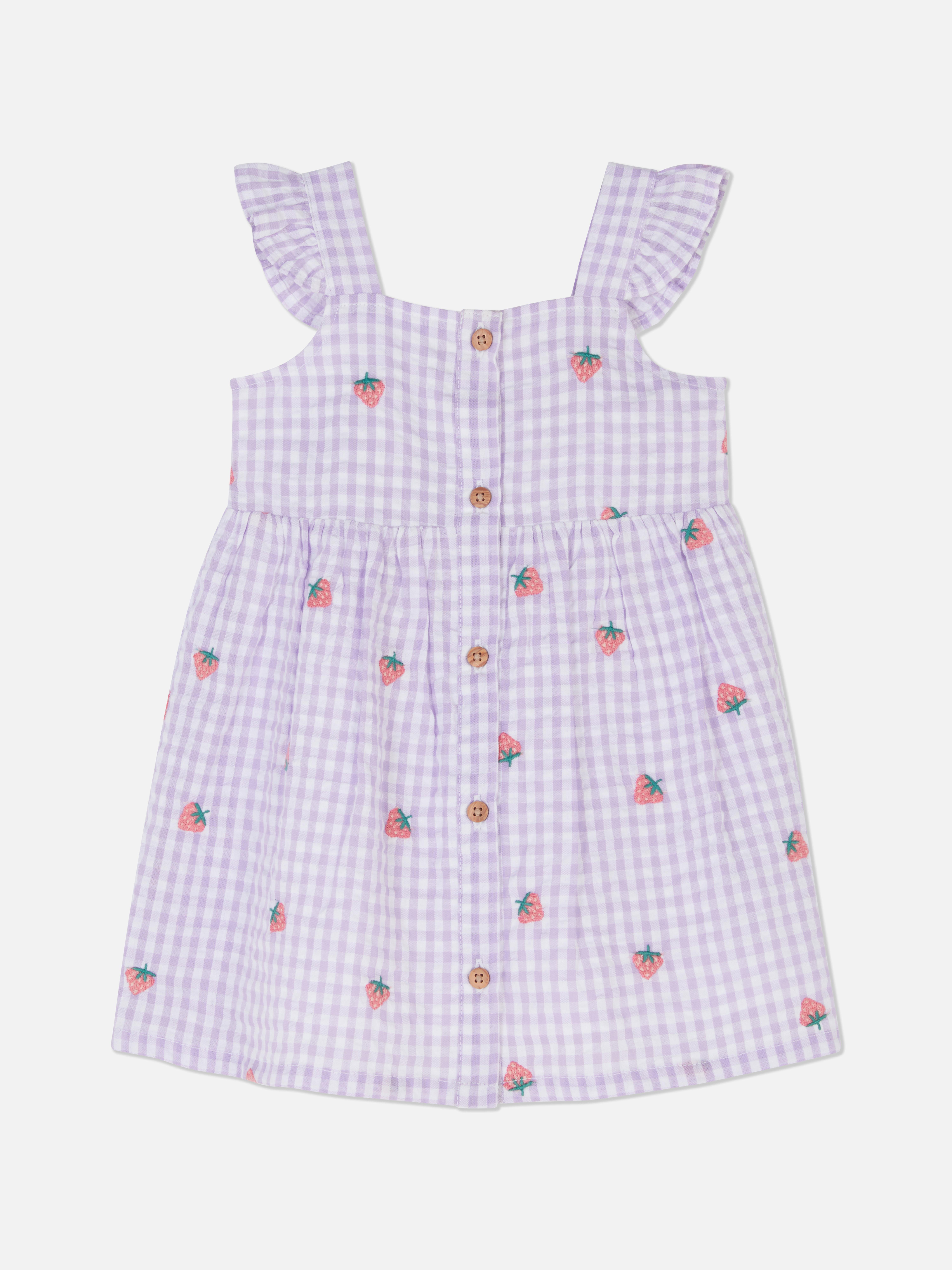 Strawberry Embroidered Gingham Cotton Dress