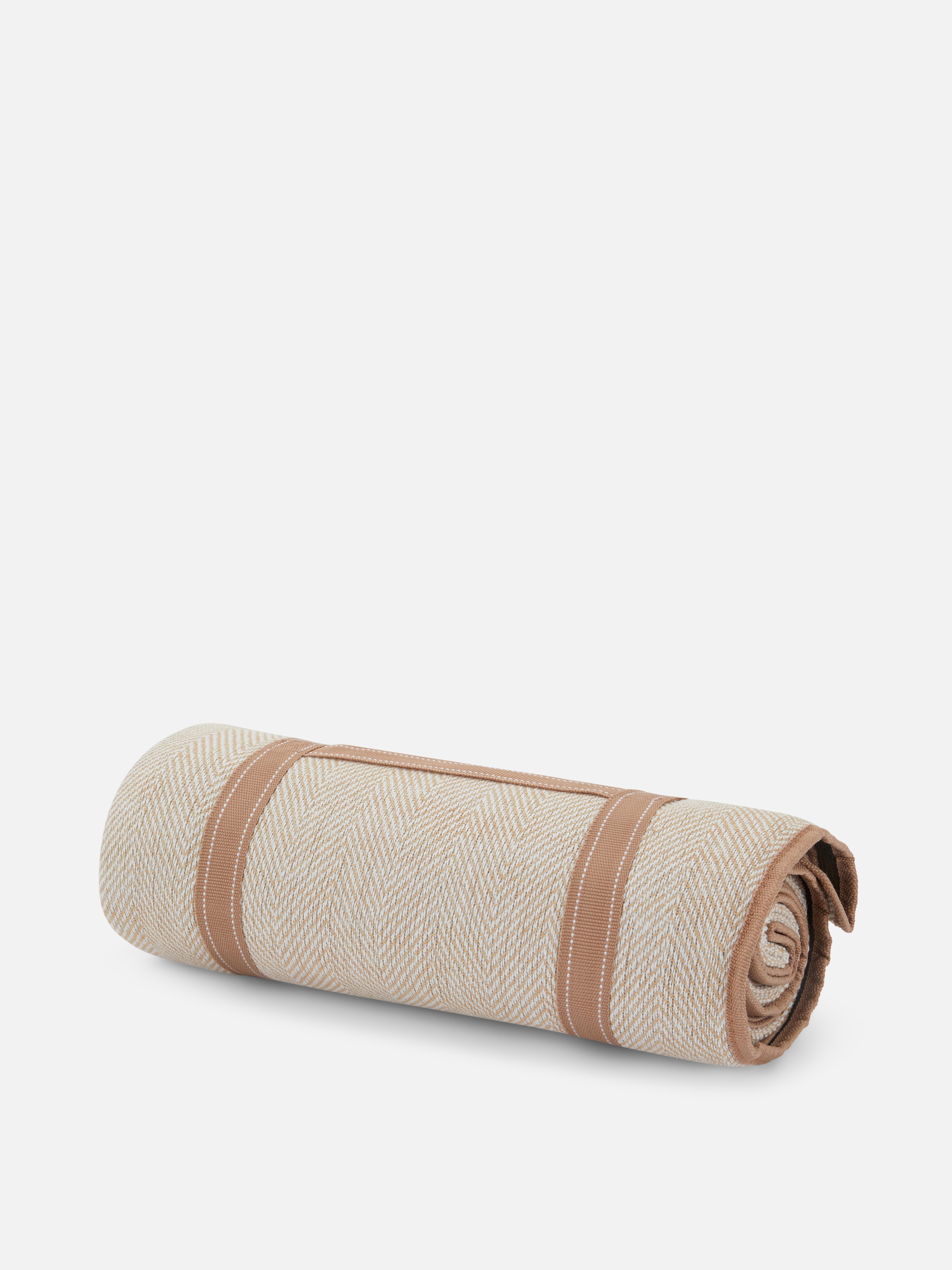 Fold-Away Herringbone Picnic Blanket Cream