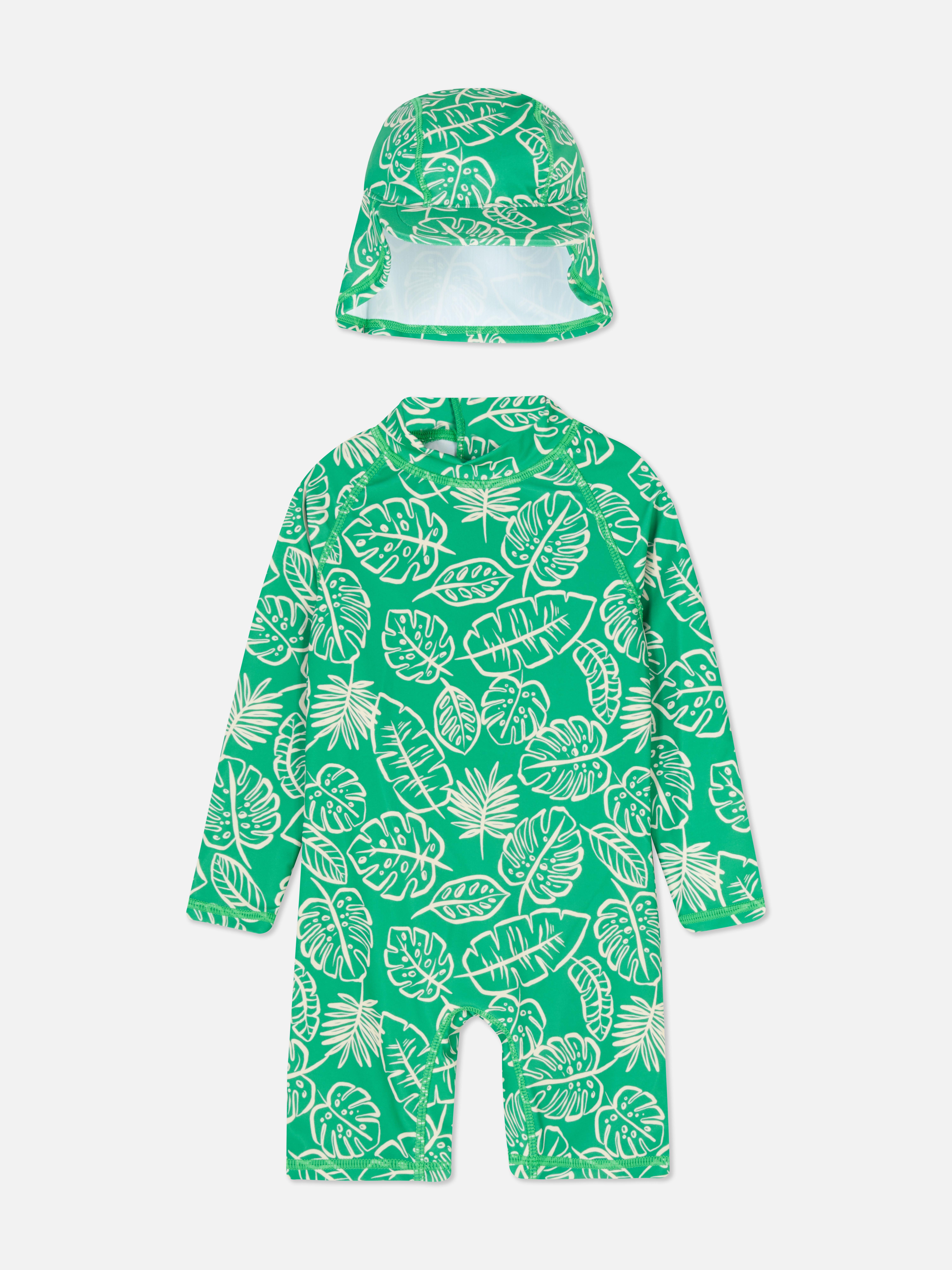 Leaf Print Swimsuit and Sun Hat