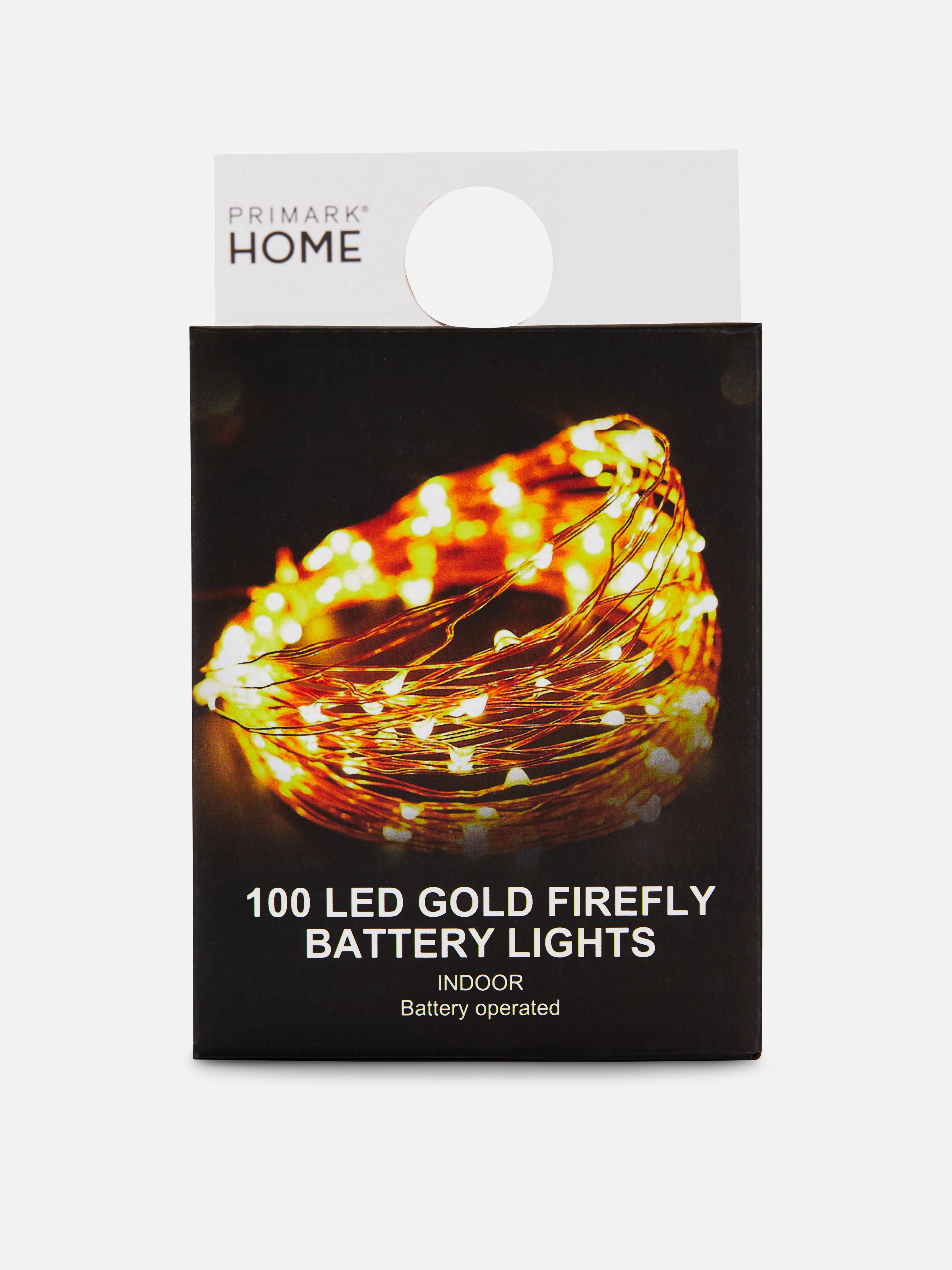 Lichterkette mit 100 batteriebetriebenen LEDS Gold