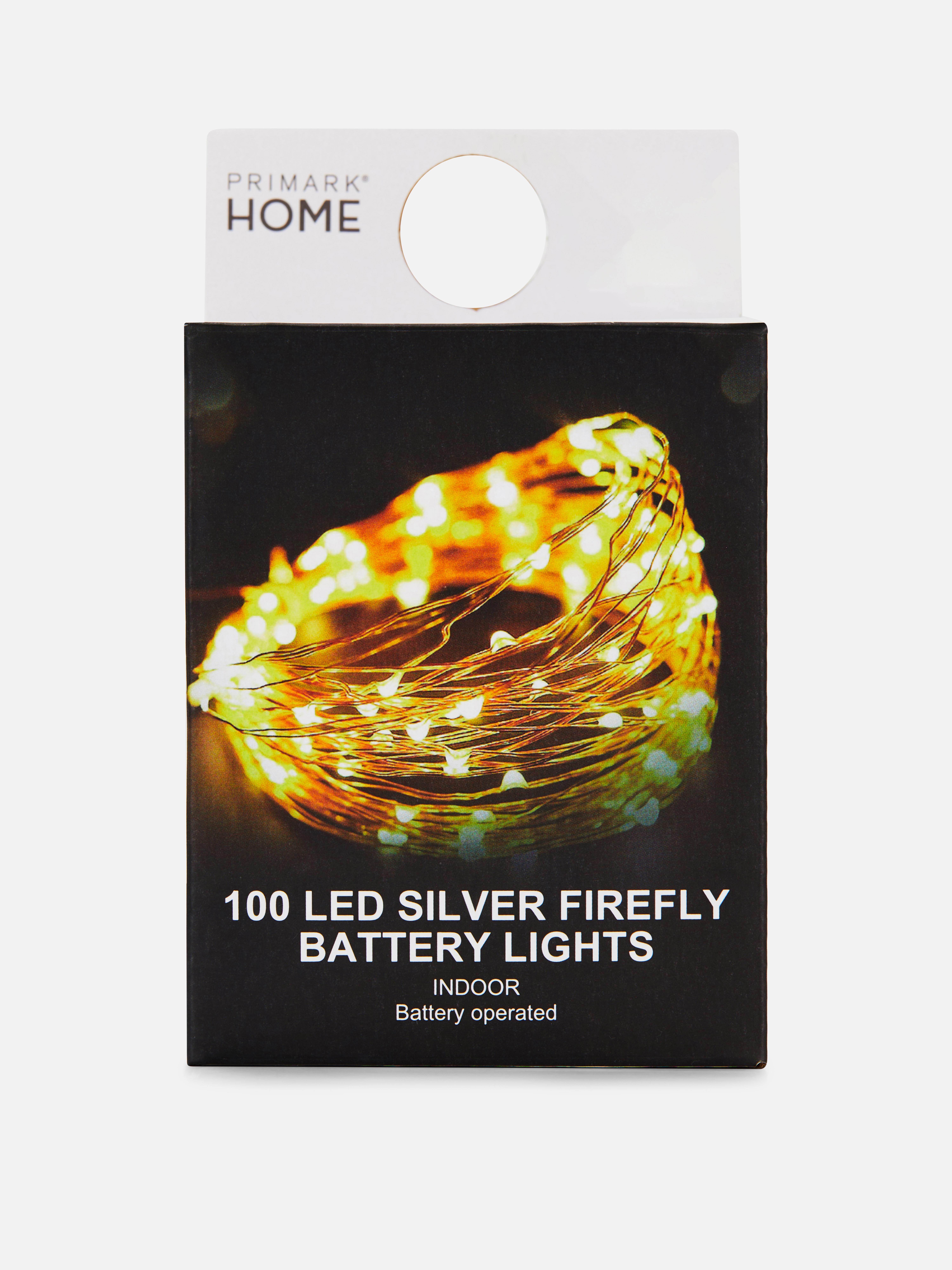 100 LED Battery Operated Firefly Lights Silver