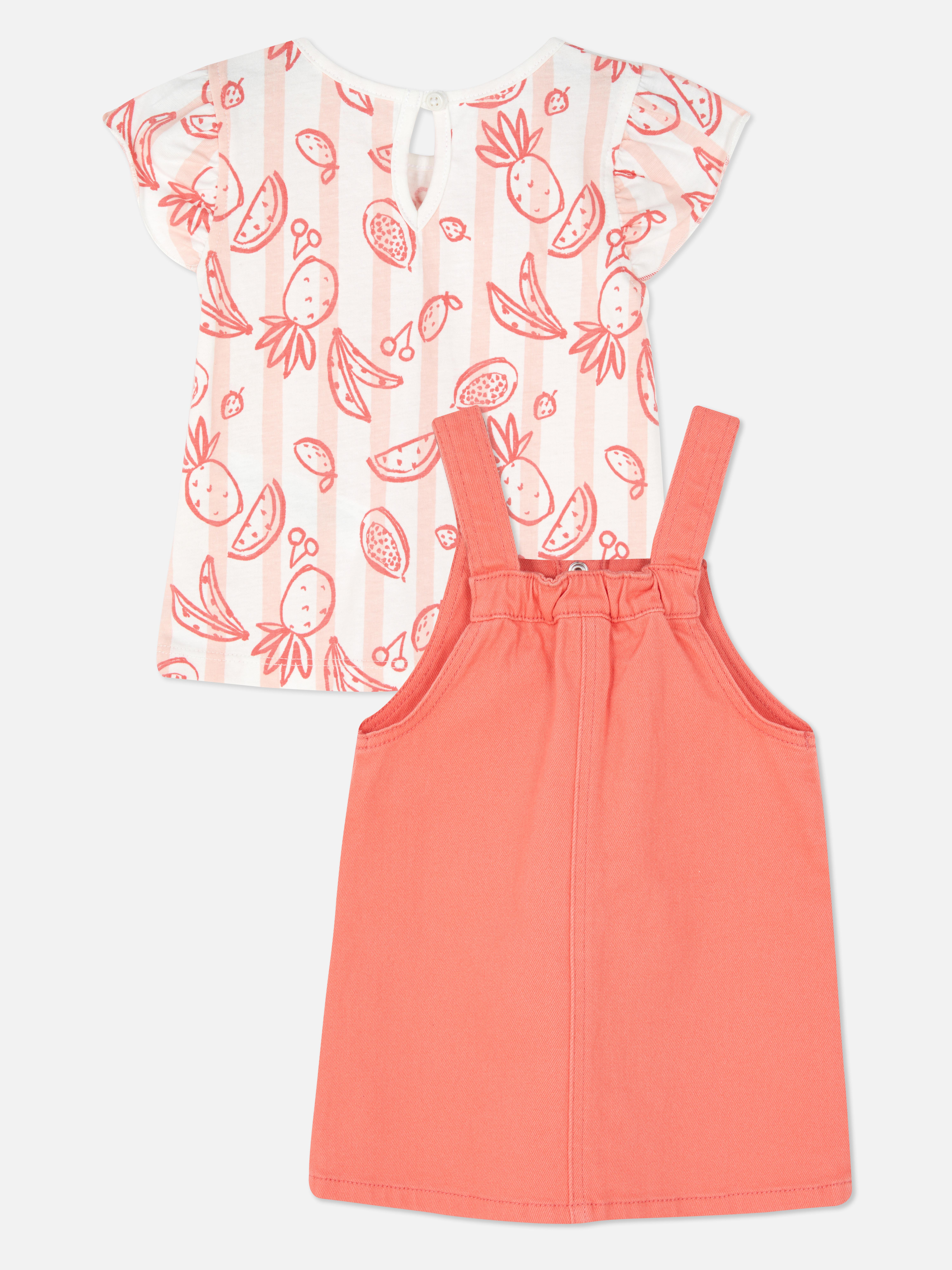 Fruit Print T-shirt and Pinafore Dress Set