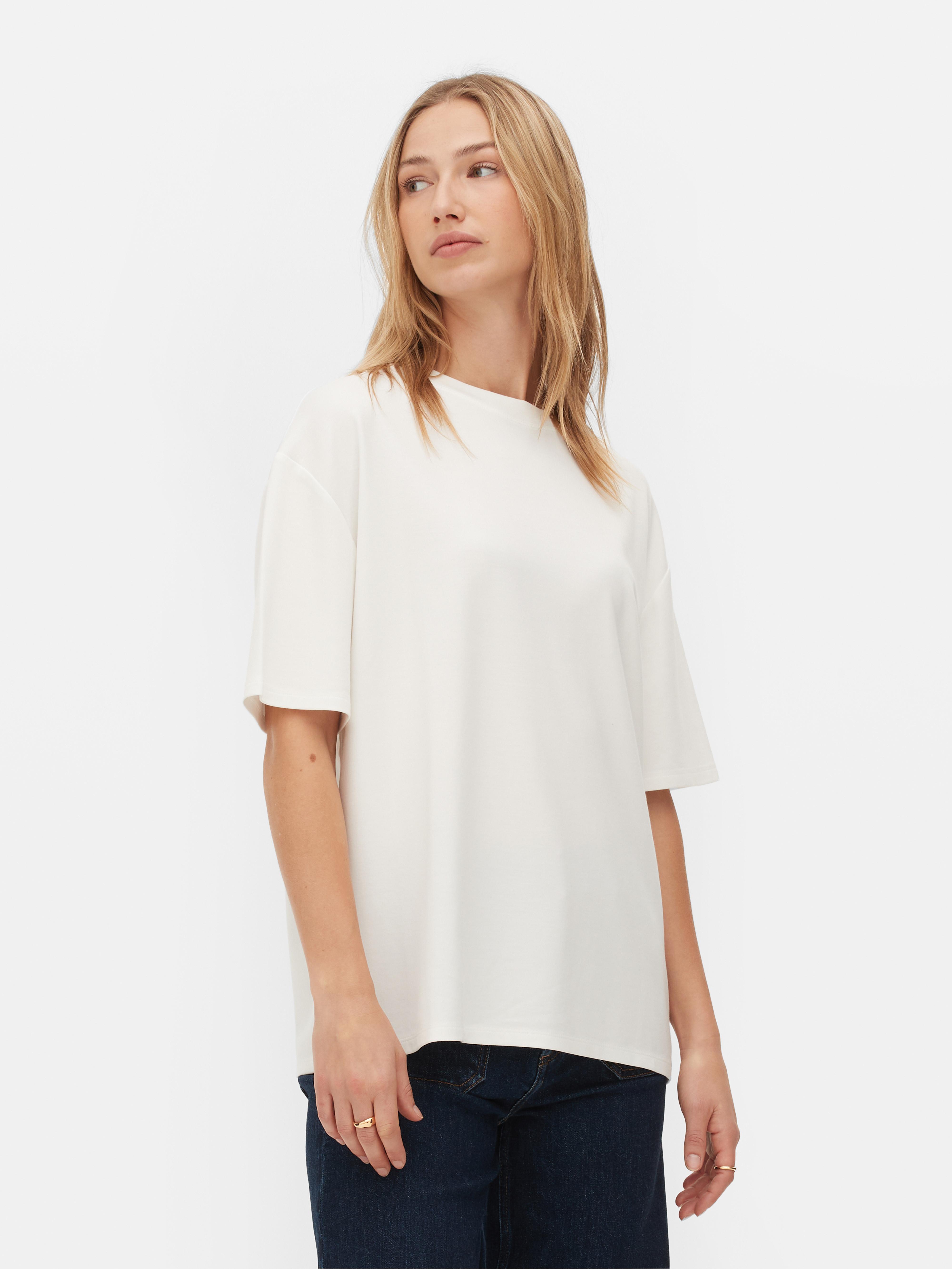 Womens White Viscose Blend V-neck T-shirt | Primark
