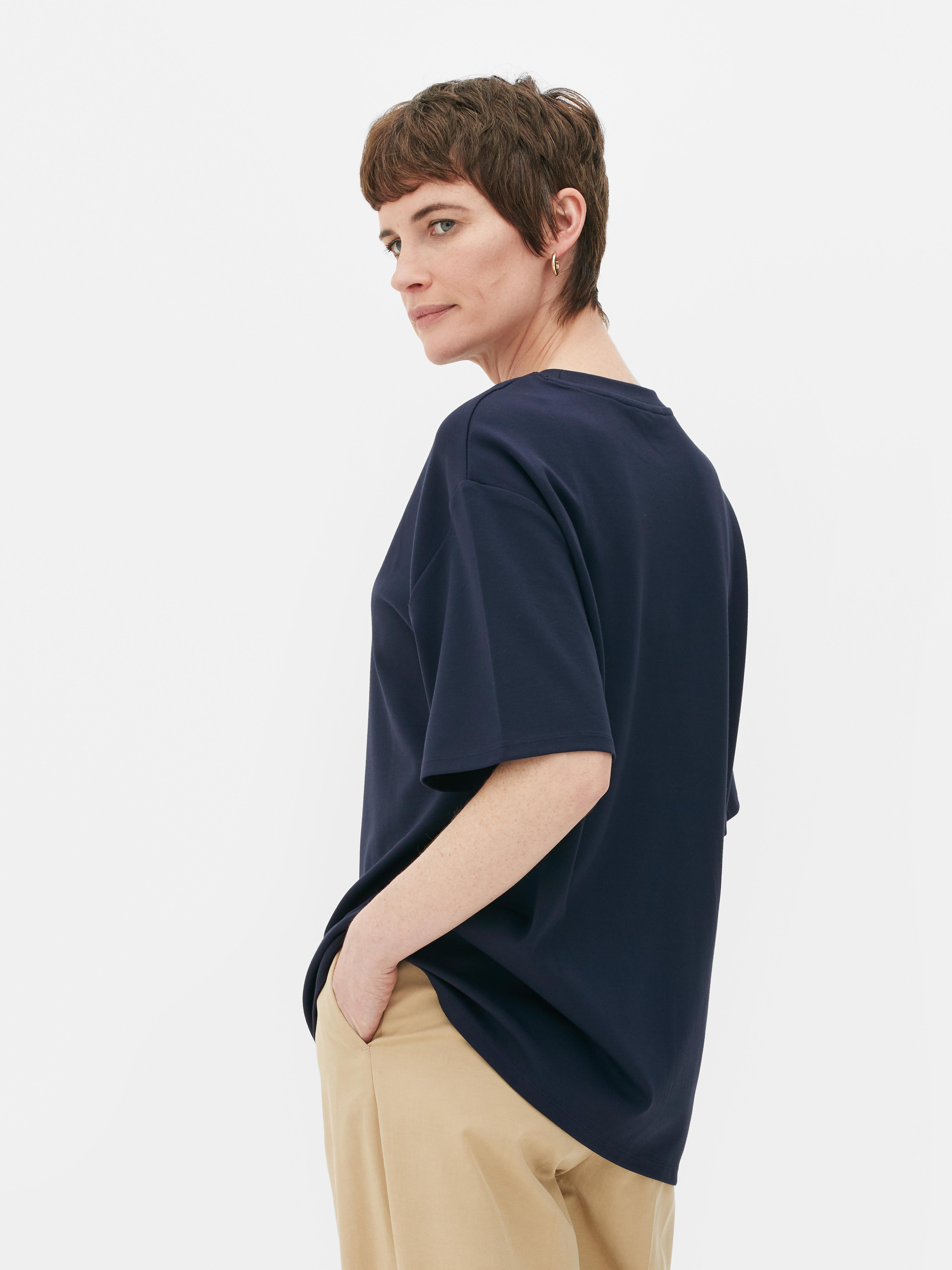 Womens Navy Viscose Blend V-neck T-shirt | Primark