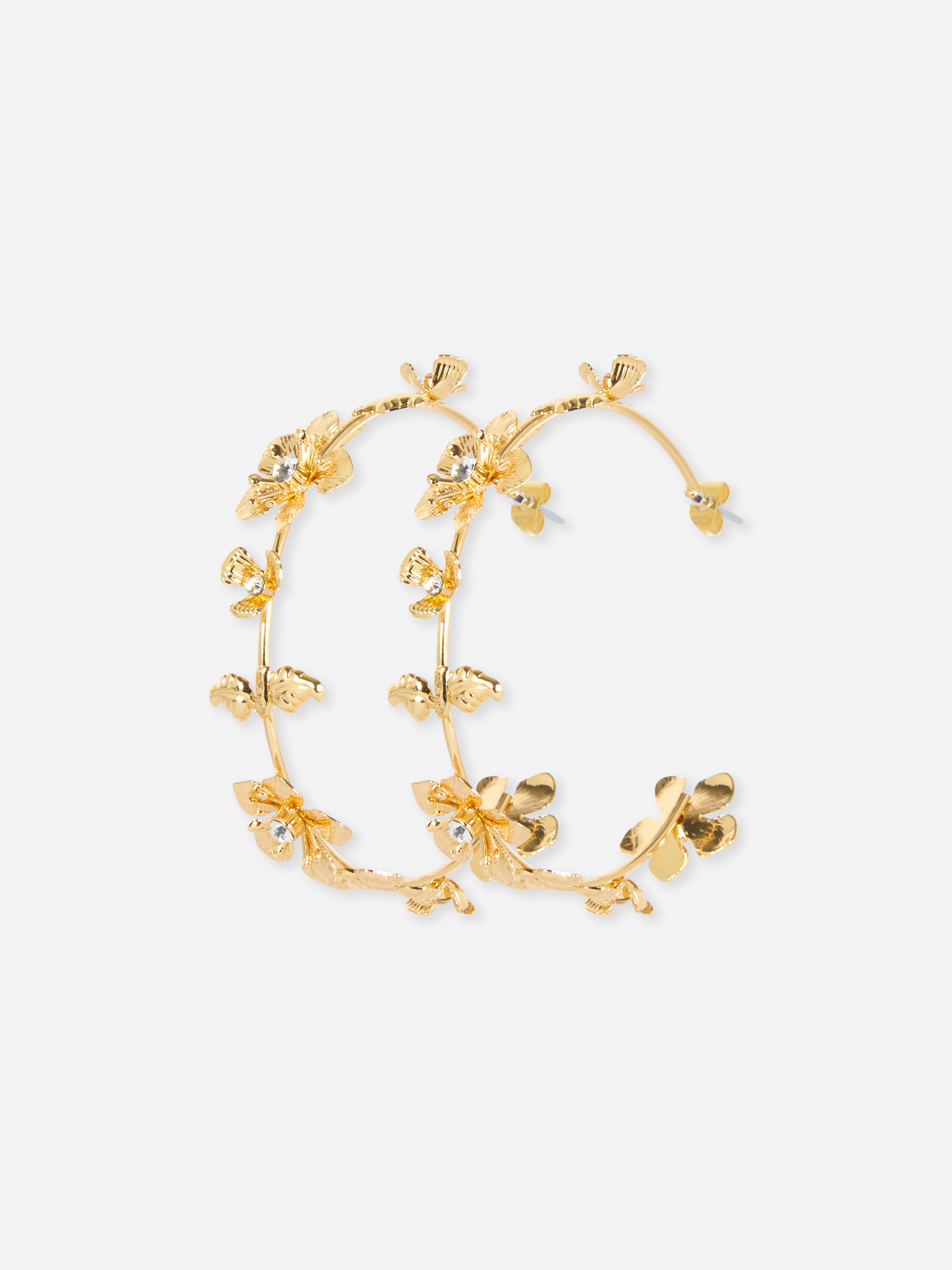 Gold-Tone Floral Hoop Earrings