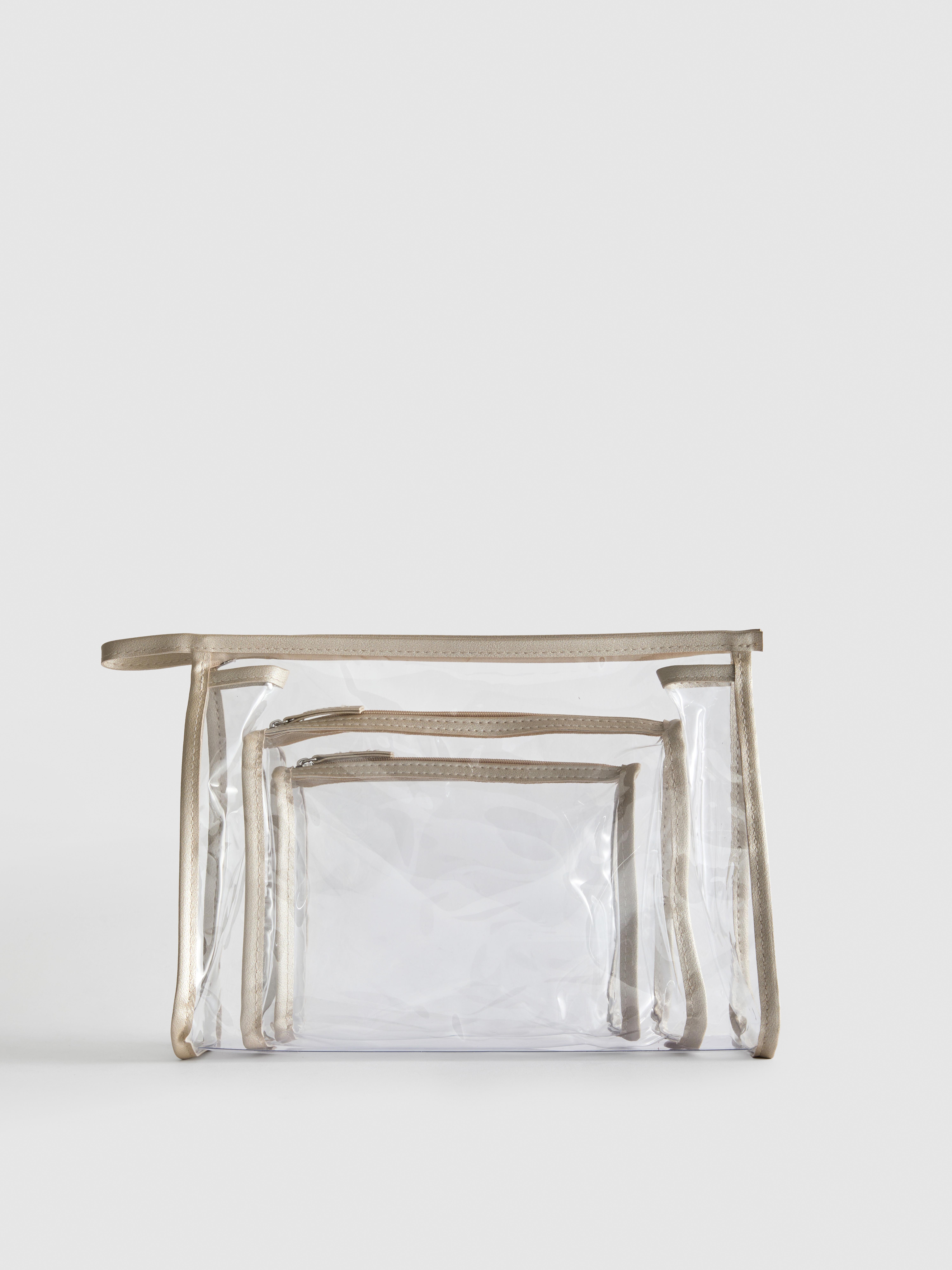 3pk Transparent Makeup Bags Gold