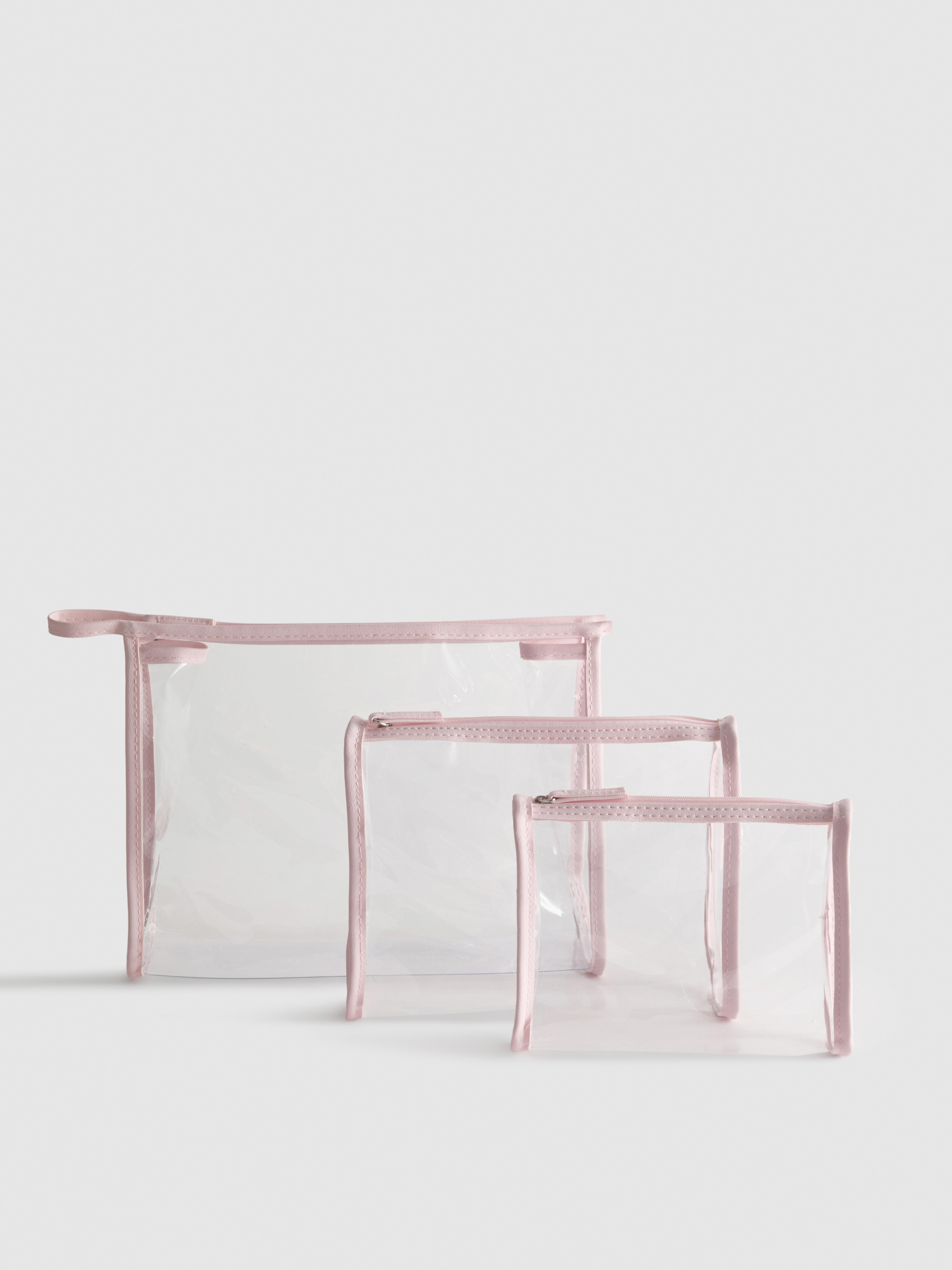 Transparante make-uptassen, set van 3 Lichtroze