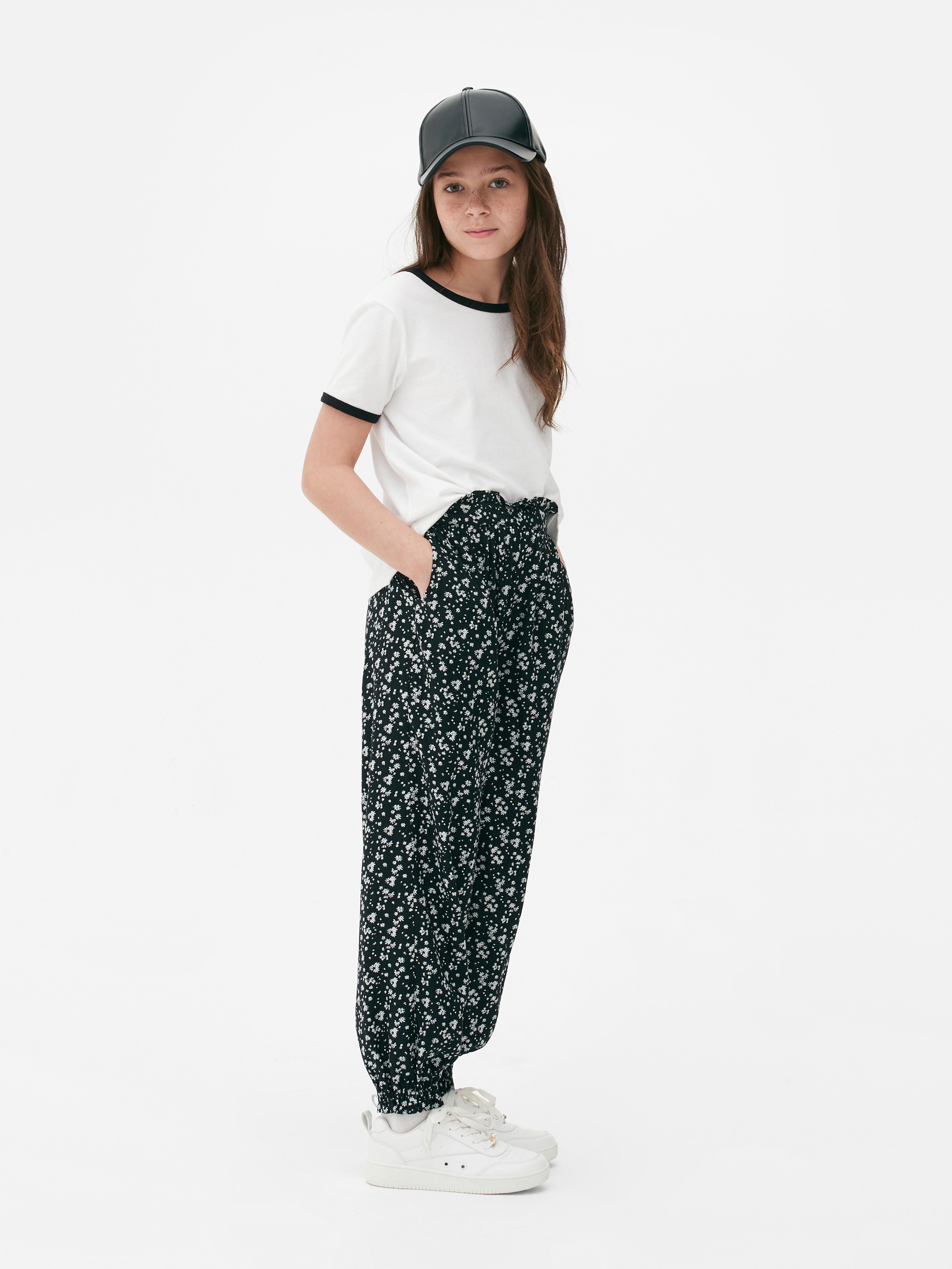 Floral Print Trousers Black/White