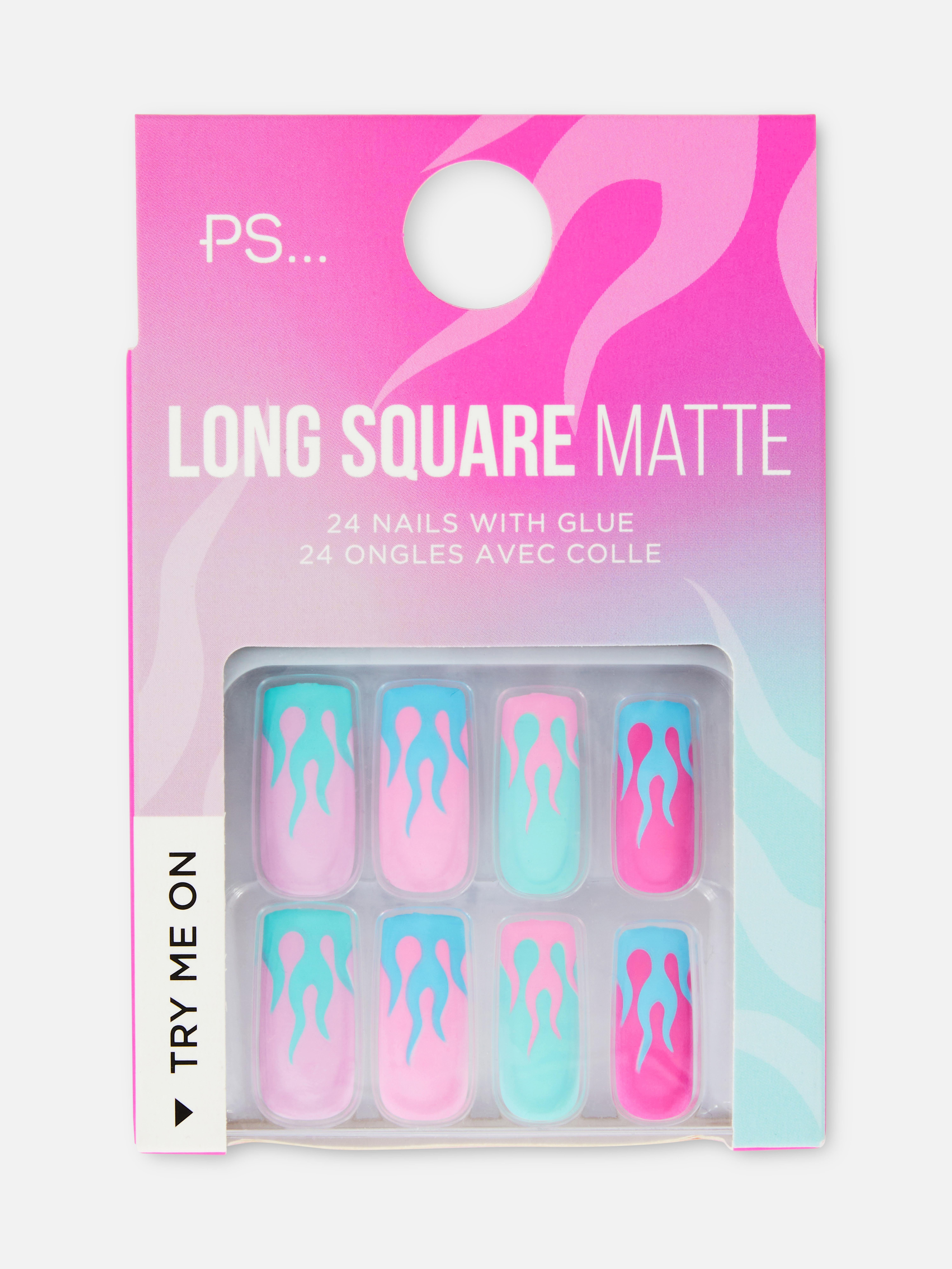 PS Matte Flame Long Square Faux Nails