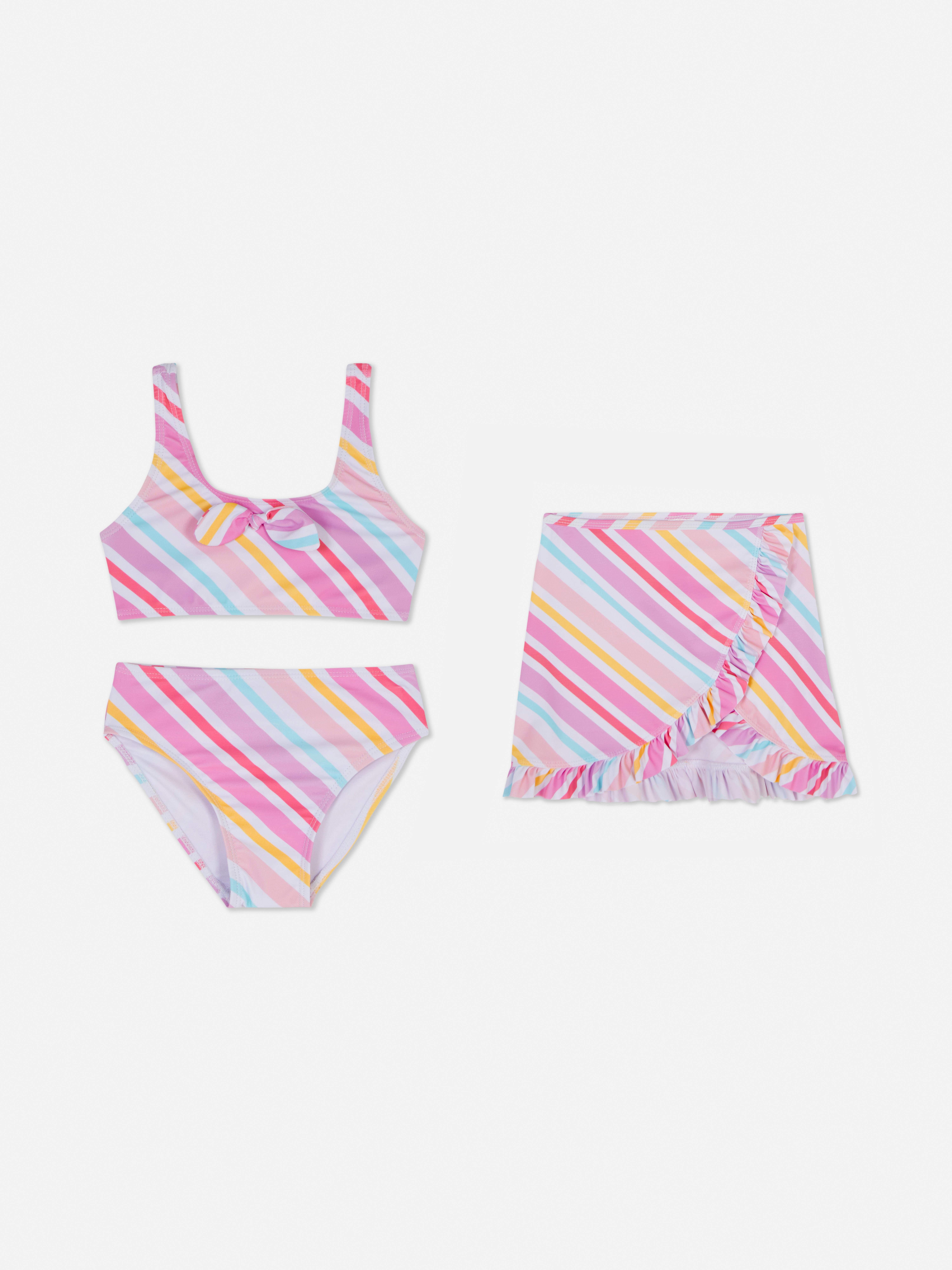 Rainbow Stripe Three-Piece Swimwear Set