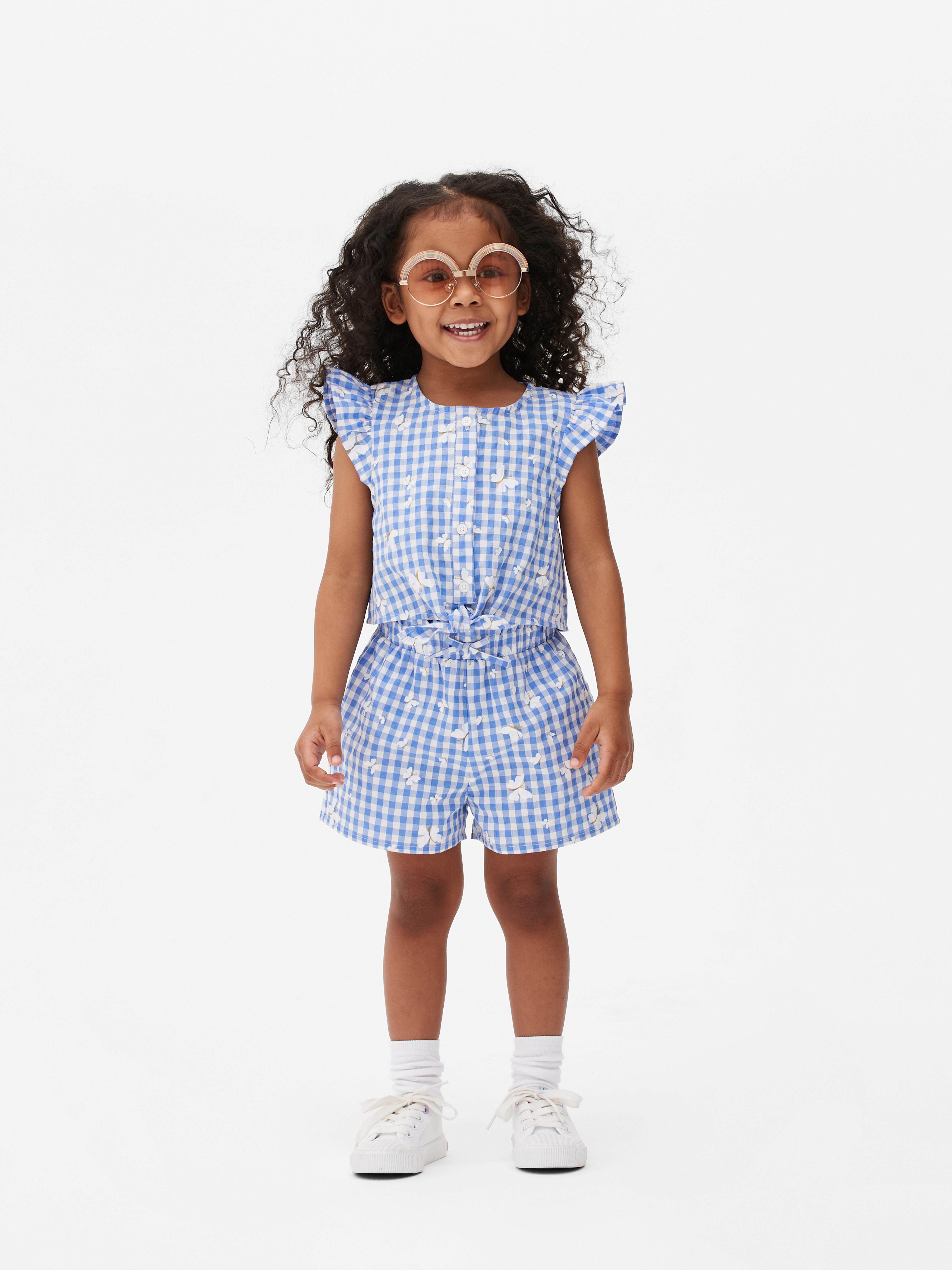 Coordinated Butterfly Gingham Top and Shorts Set