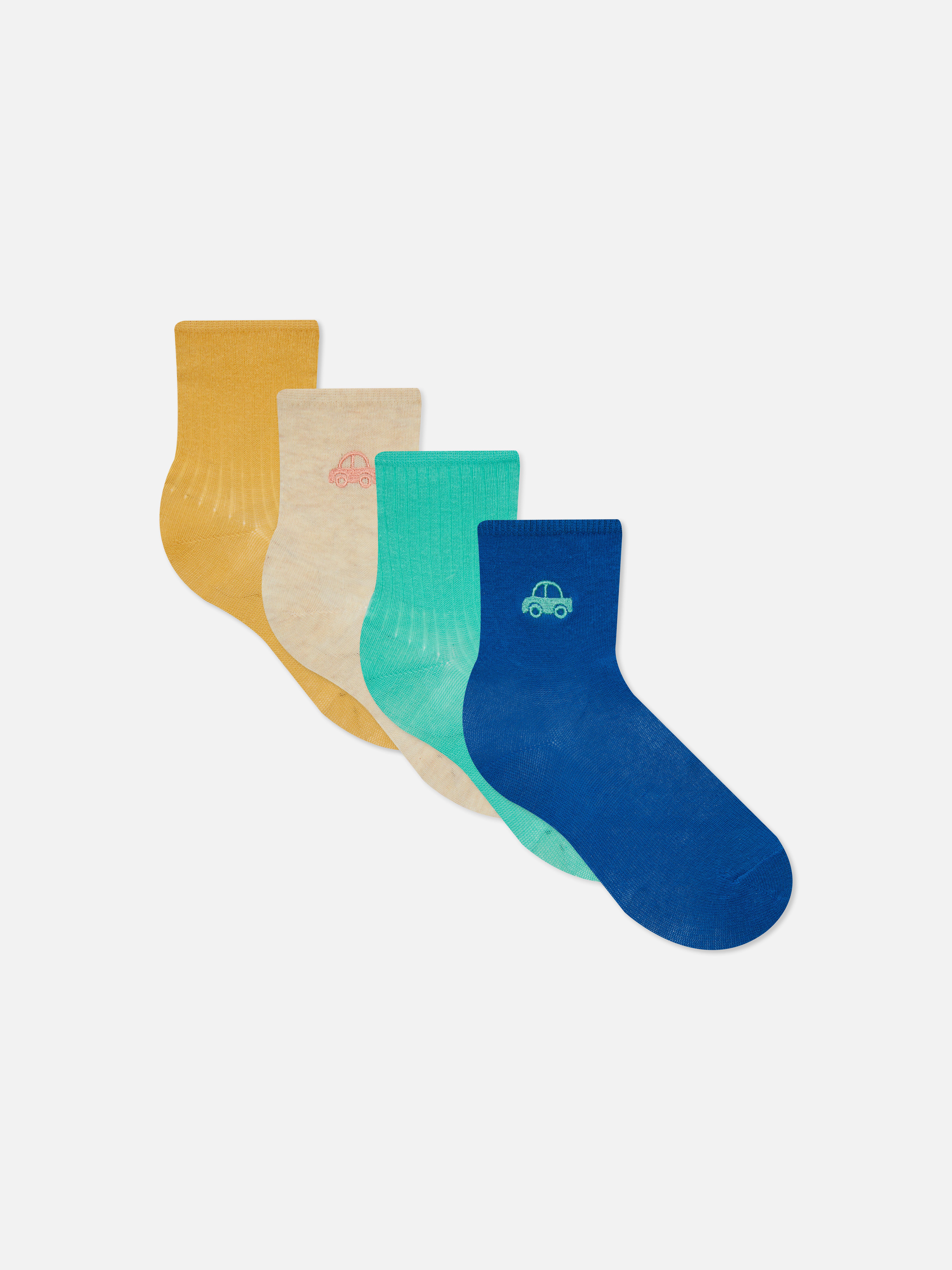 4pk Ribbed Embroidered Crew Socks