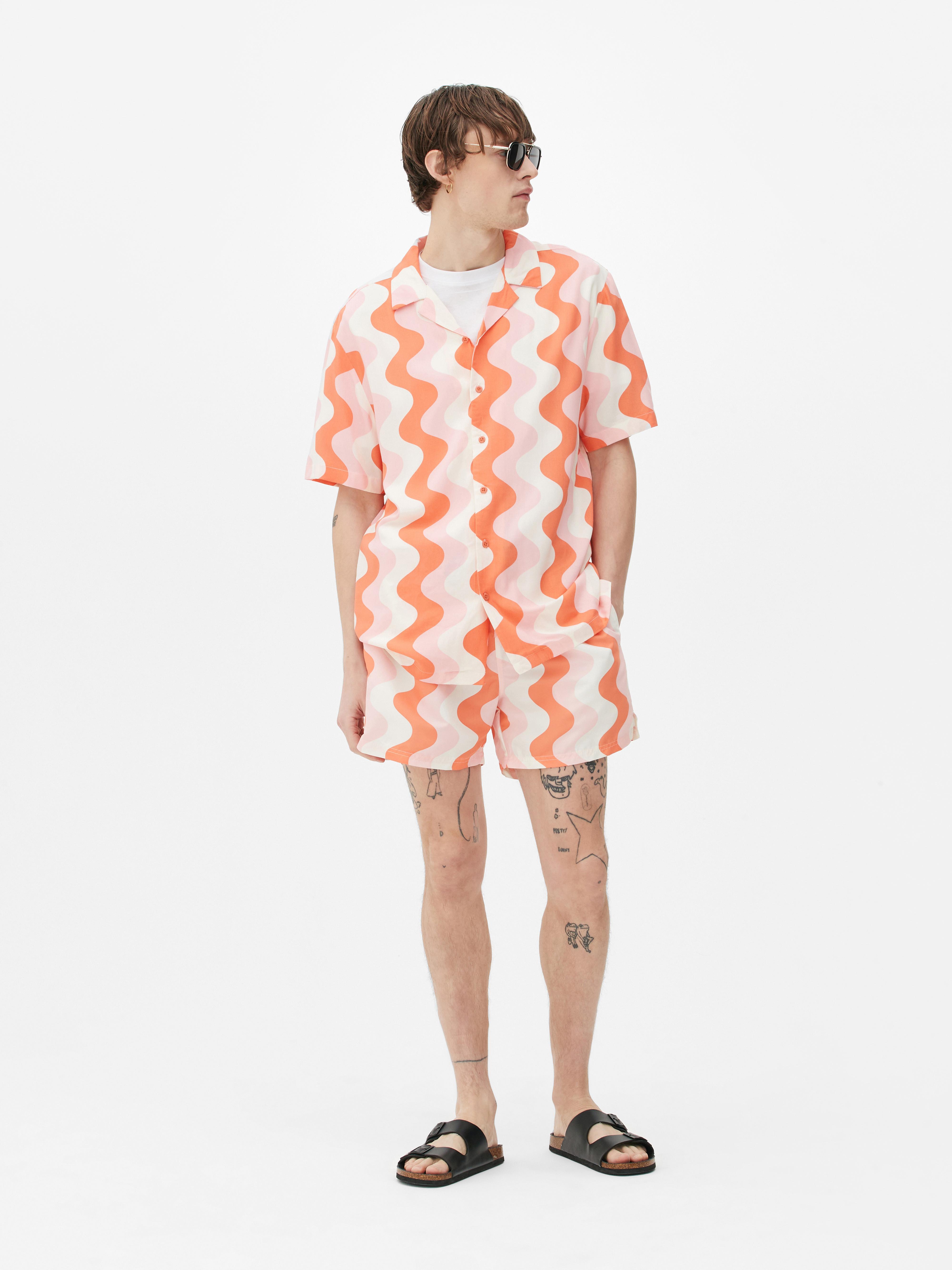 Wave Stripe Short Sleeve Shirt Orange