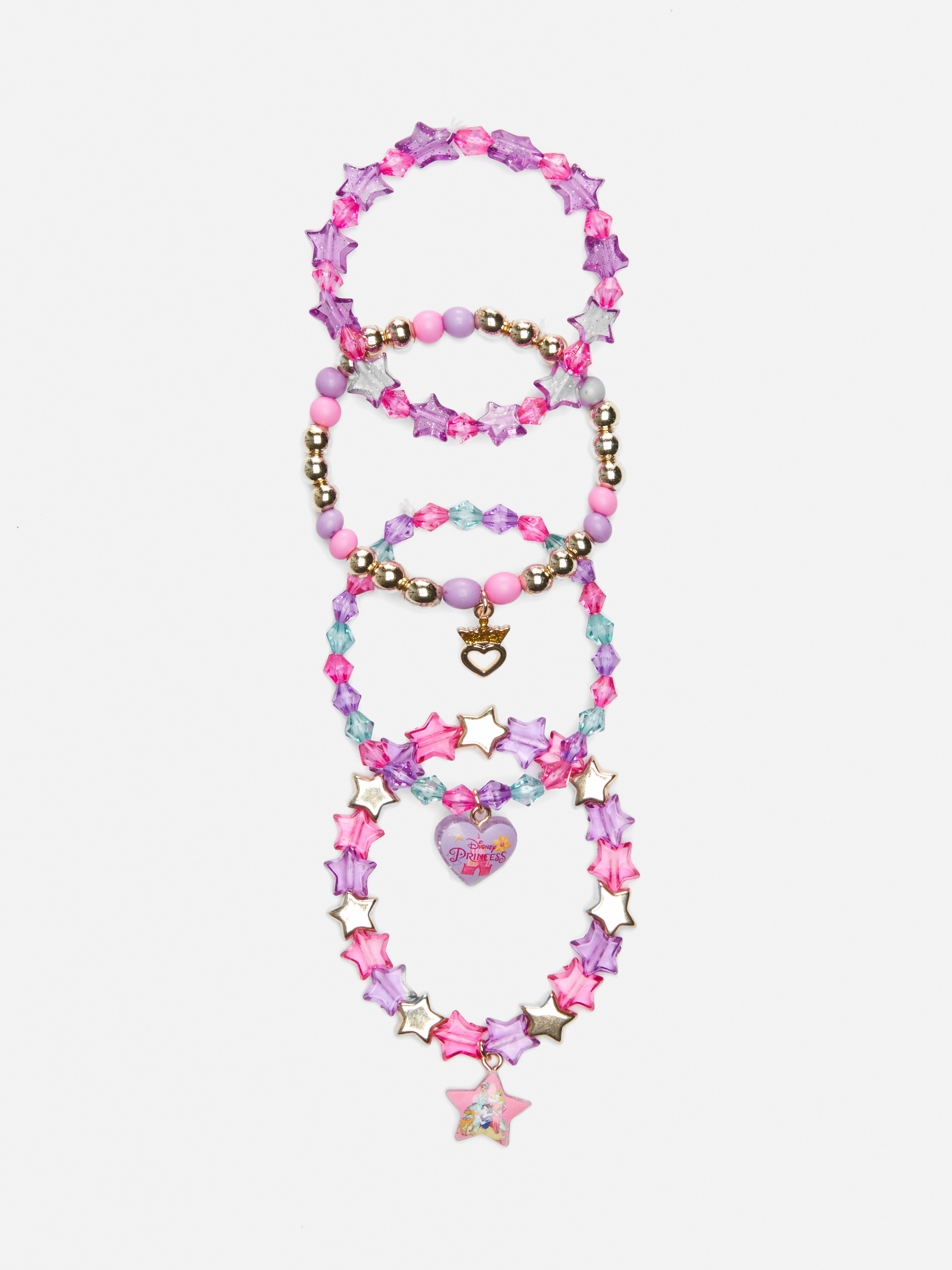 4pk Disney's Princesses Charm Bead Bracelets