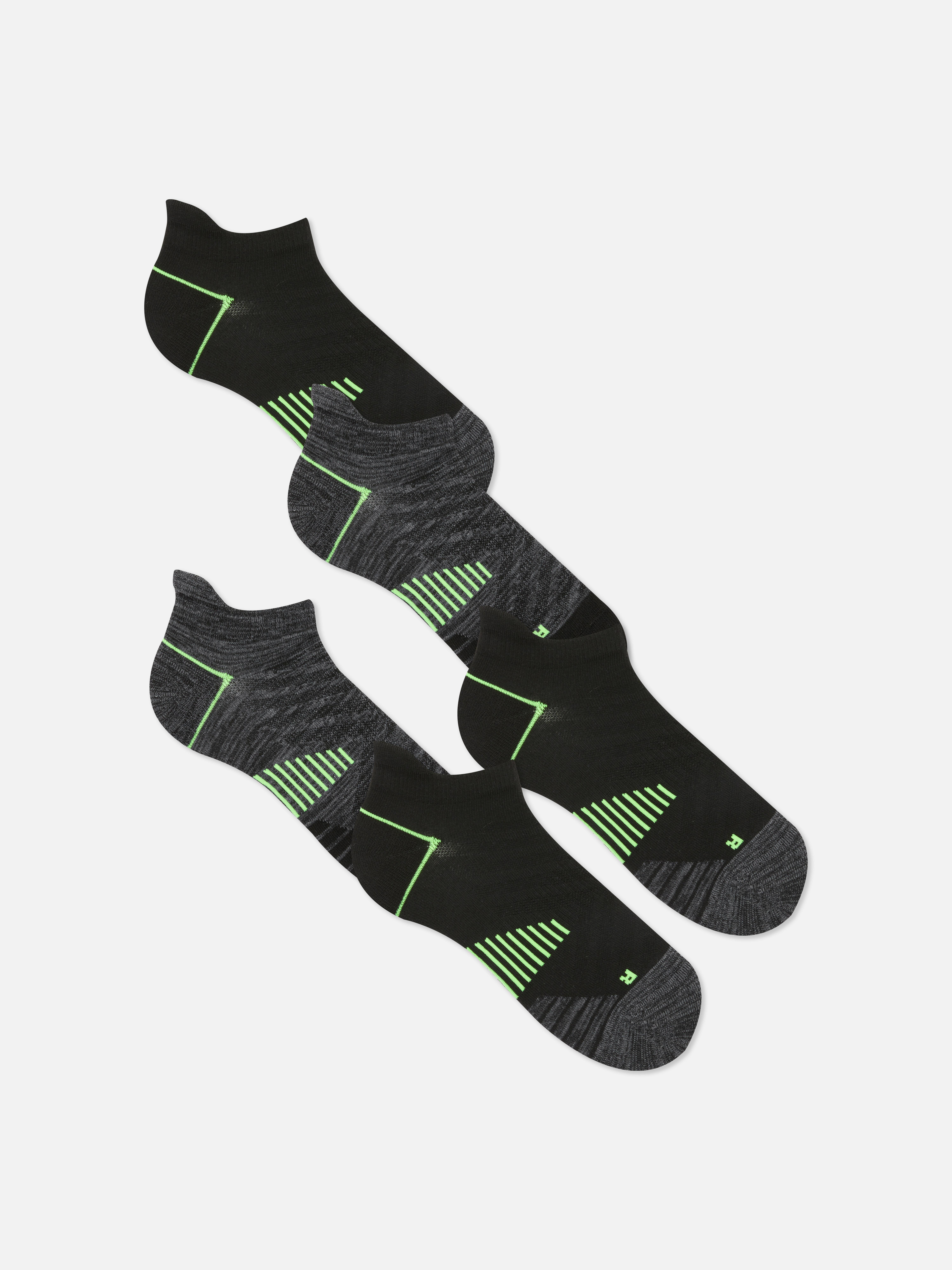 Performance-sokken met strepen, 5 paar Zwart