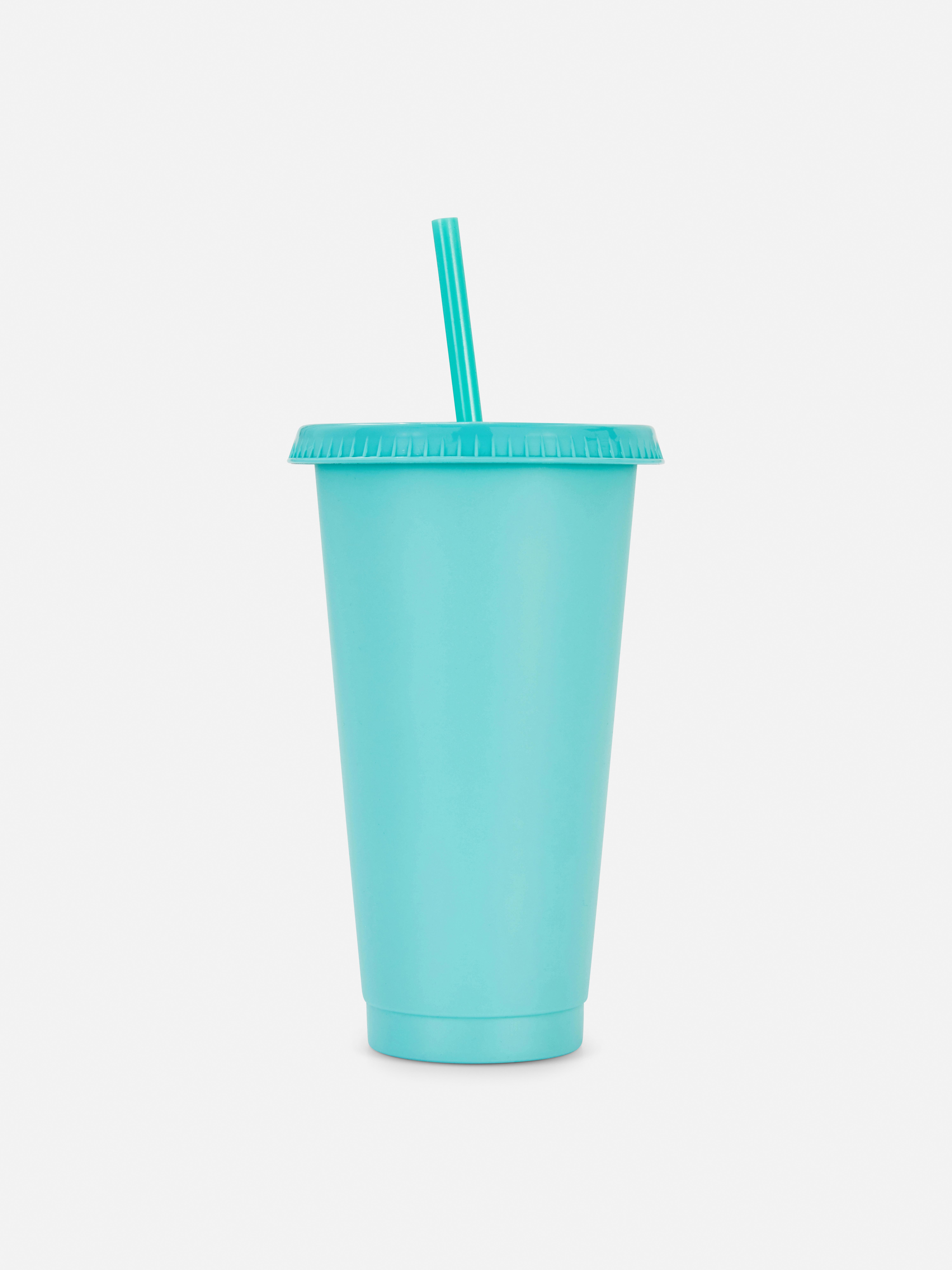 Color Block Lidded Cup With Straw