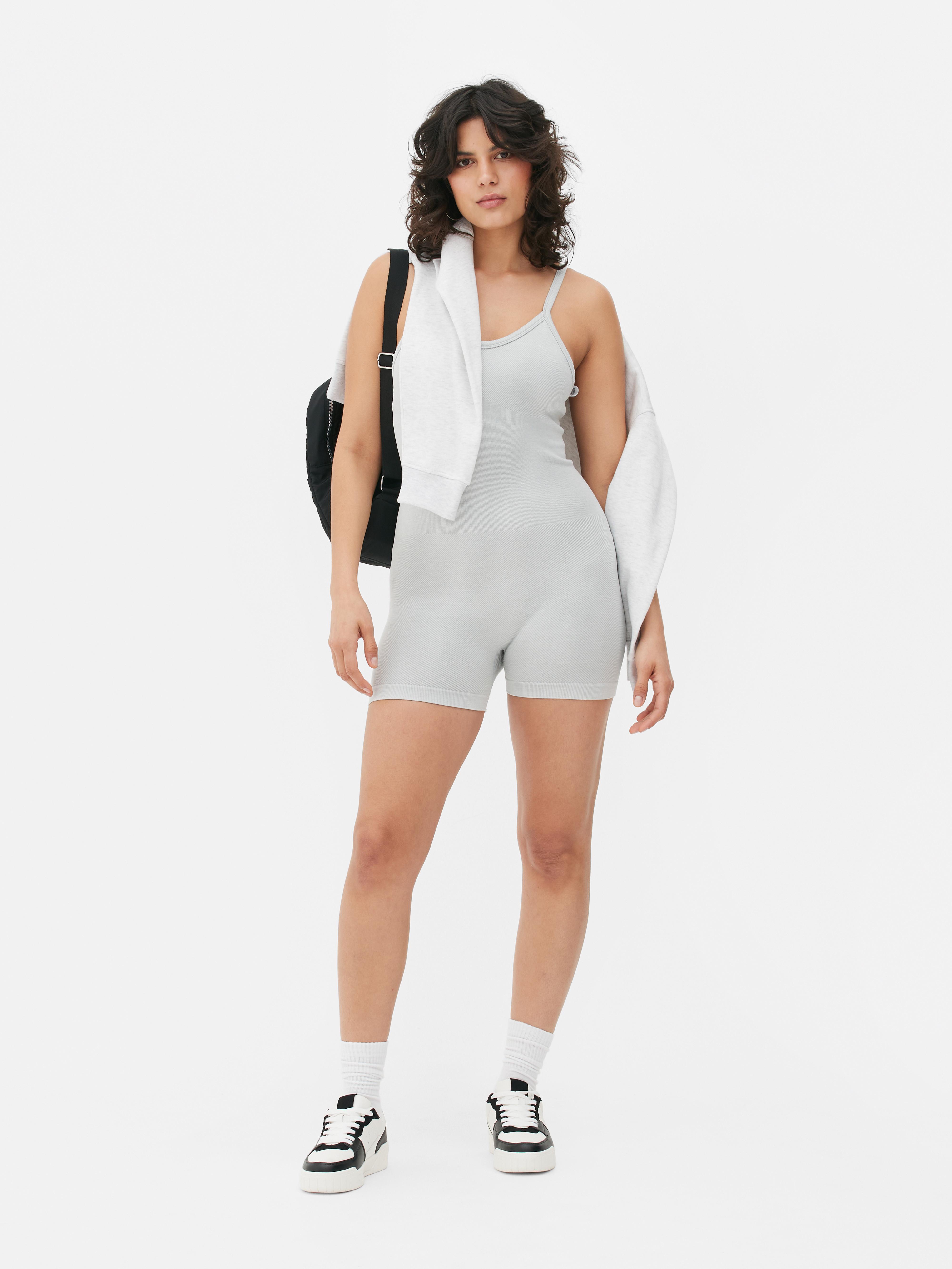 Grey Ribbed Active Shapewear Unitard