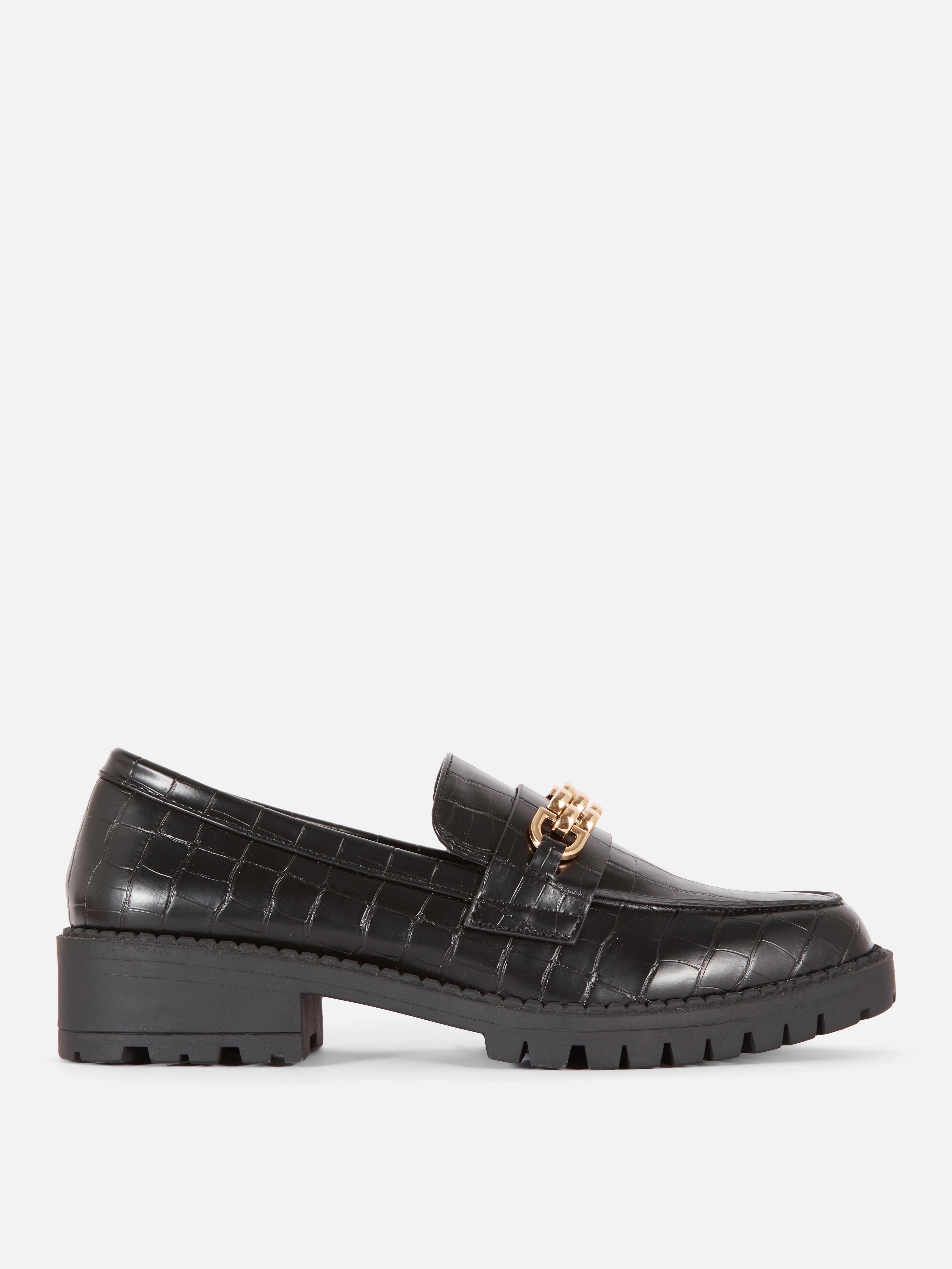 Chunky Chain Faux Leather Loafers