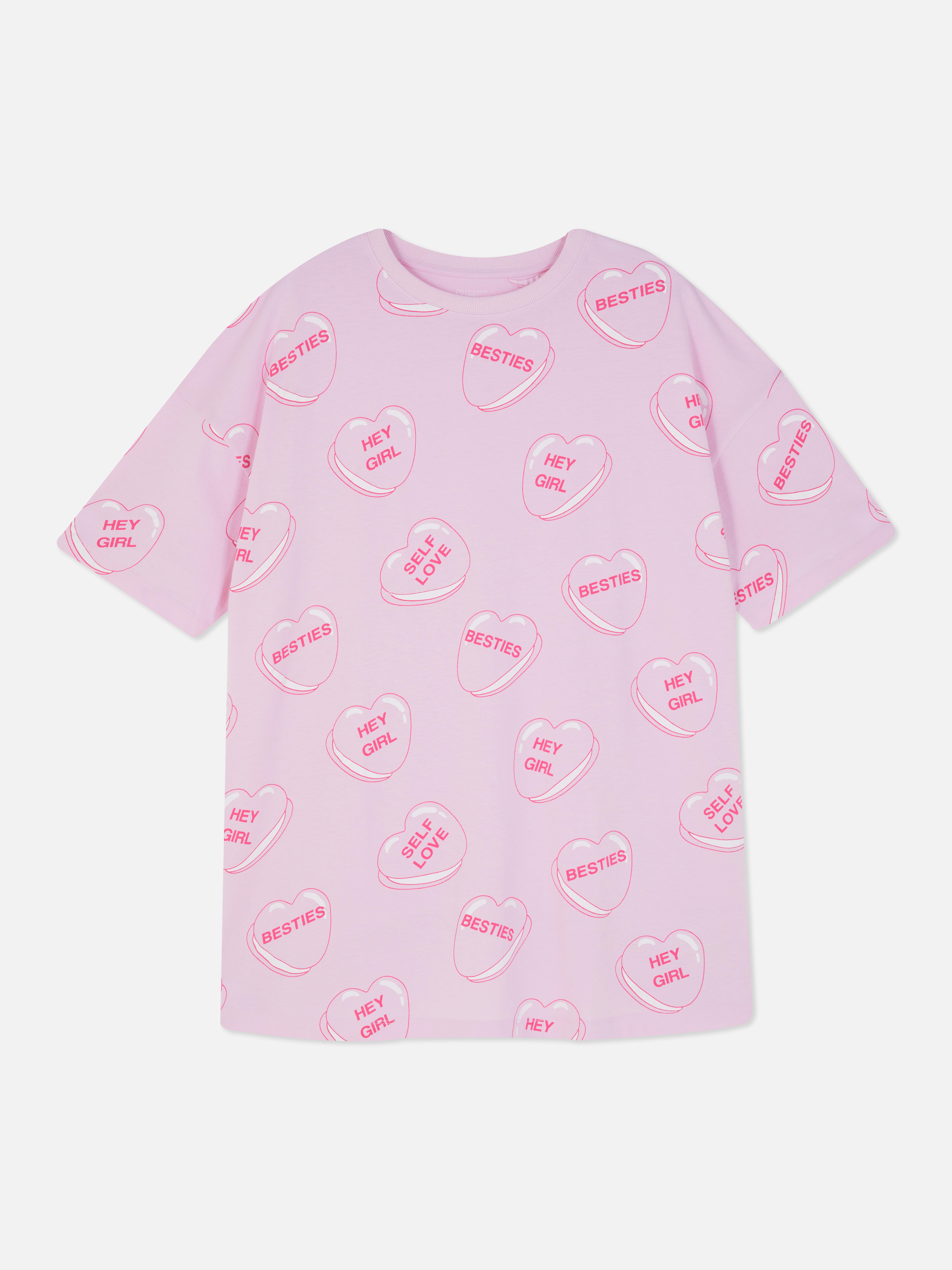 Heart Print Cotton Sleep Shirt Pink