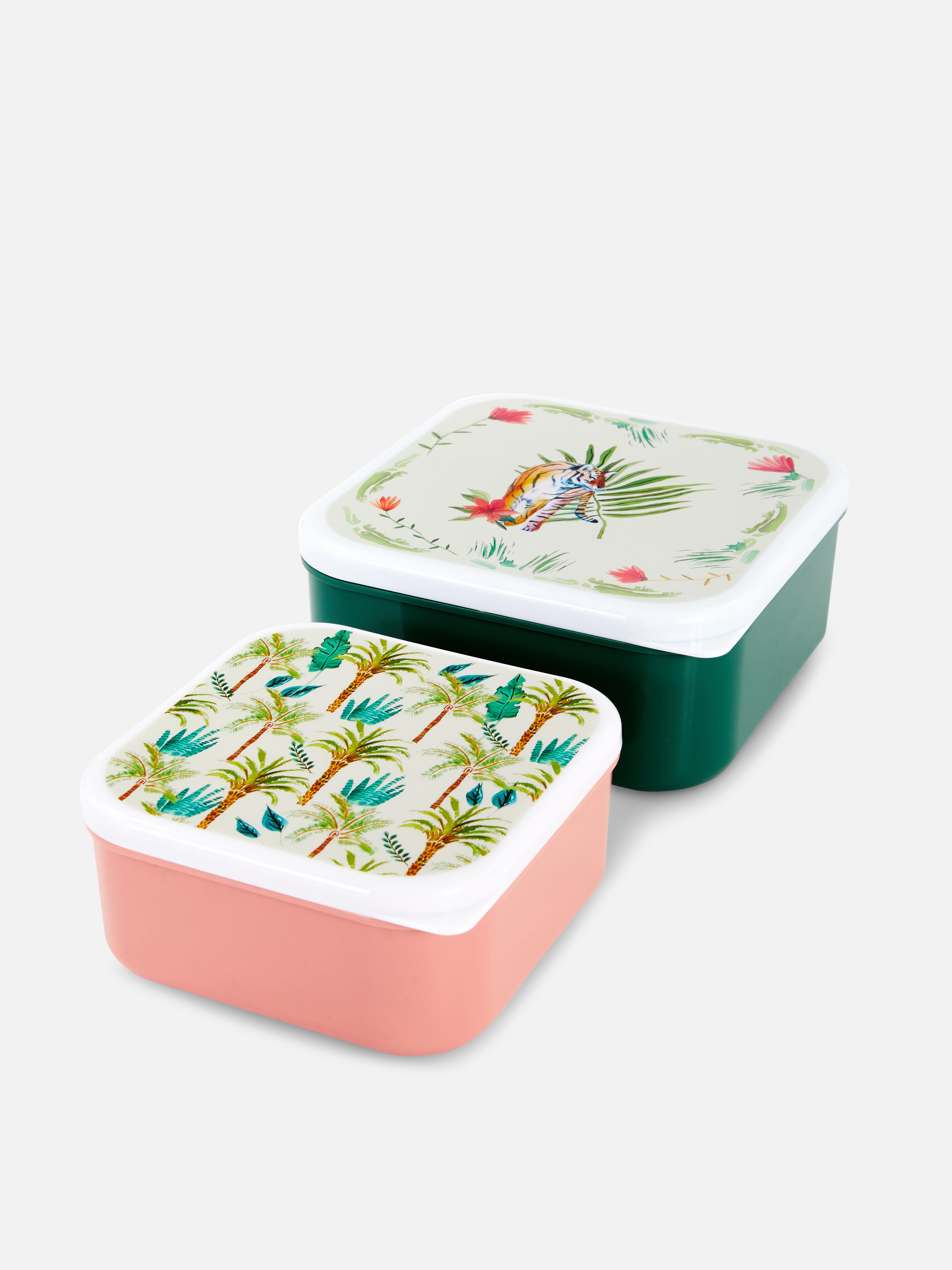 Lunch-Boxen mit tropischem Print, 2er-Pack Grün