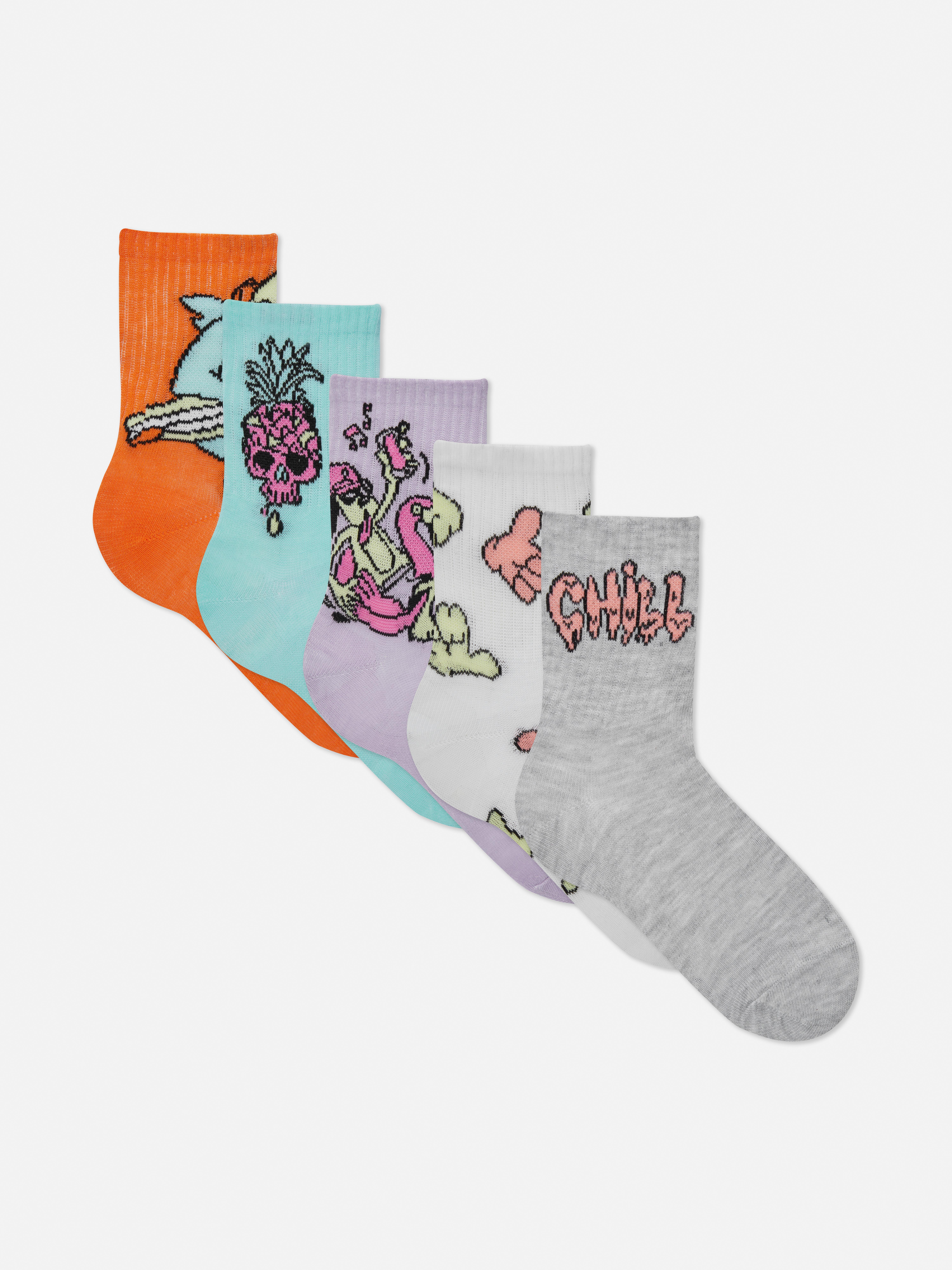 5pk Cartoon Graphics Ankle Socks Multi