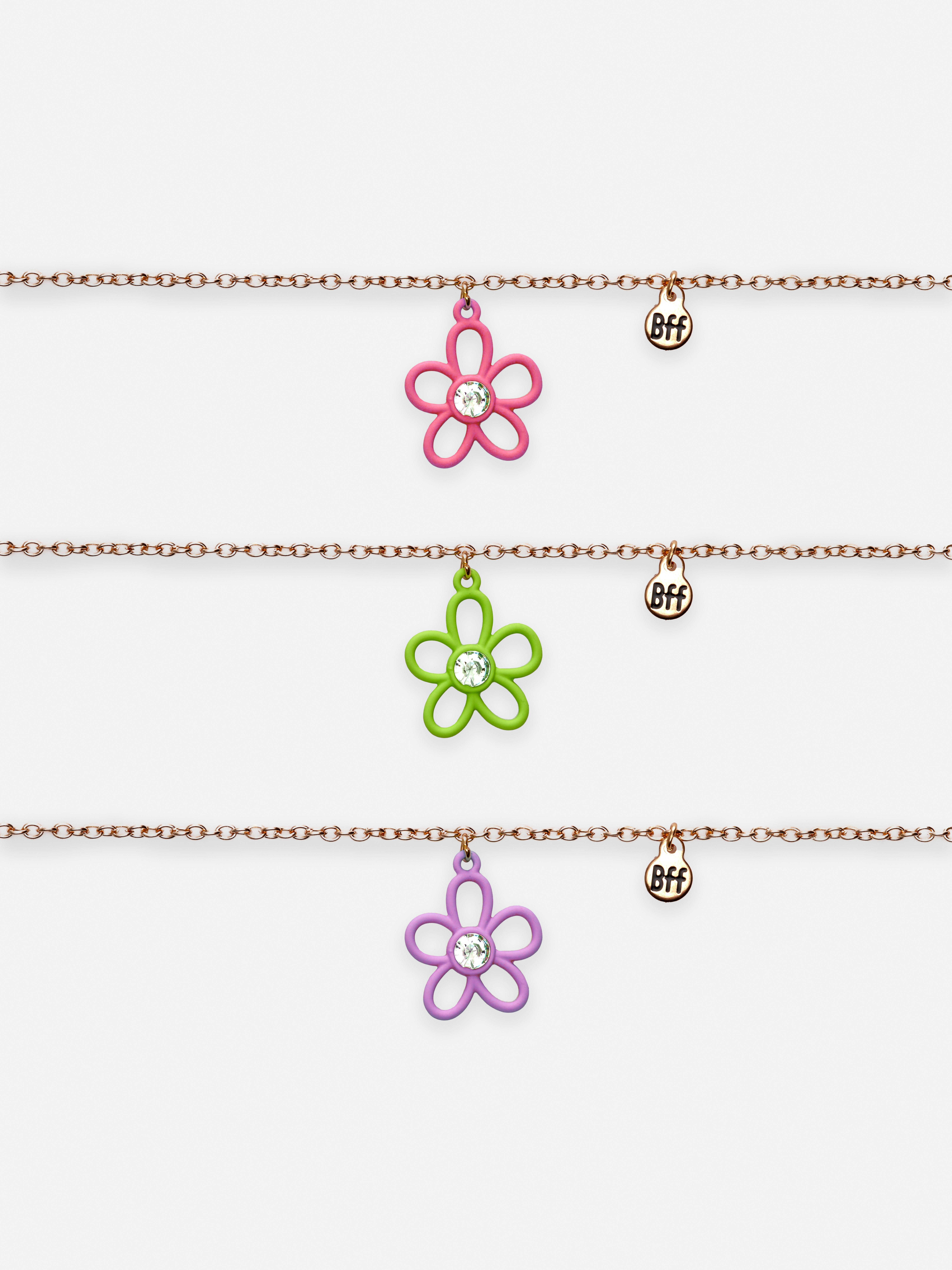 3pk Flower Charm BFF Necklaces
