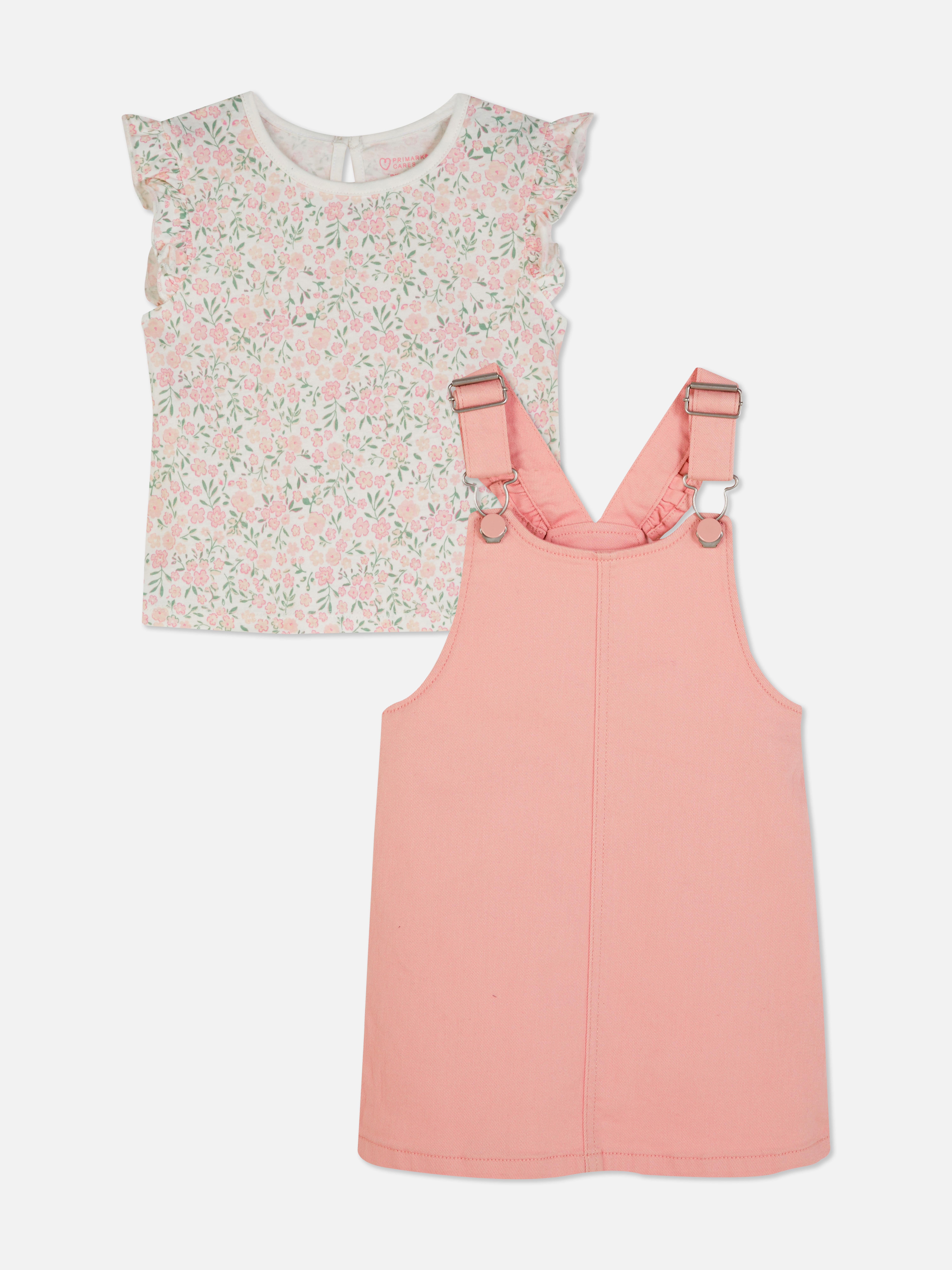 Floral Top and Overall Dress Set