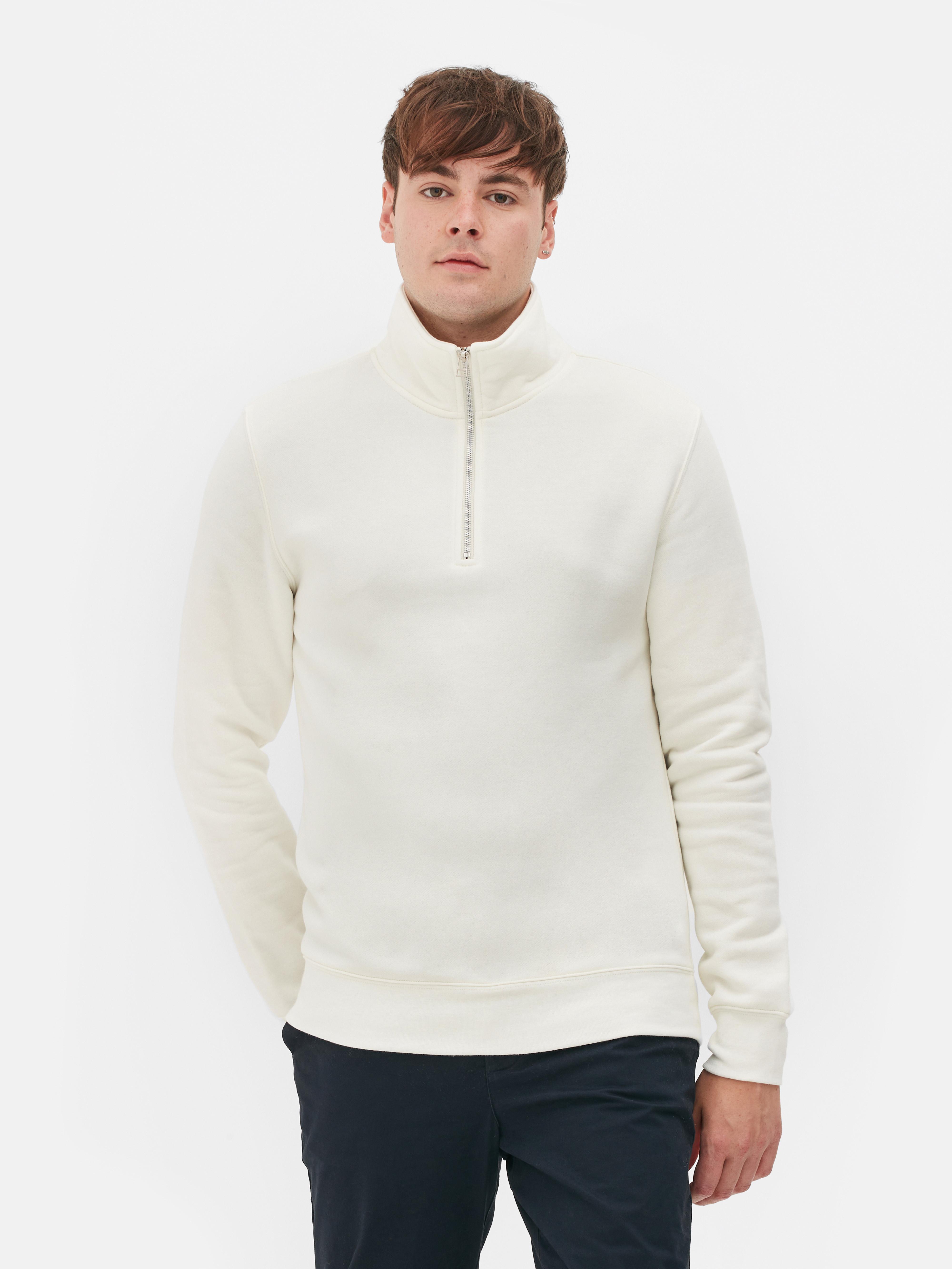 Mens Ecru Essential Quarter Zip Sweatshirt Primark