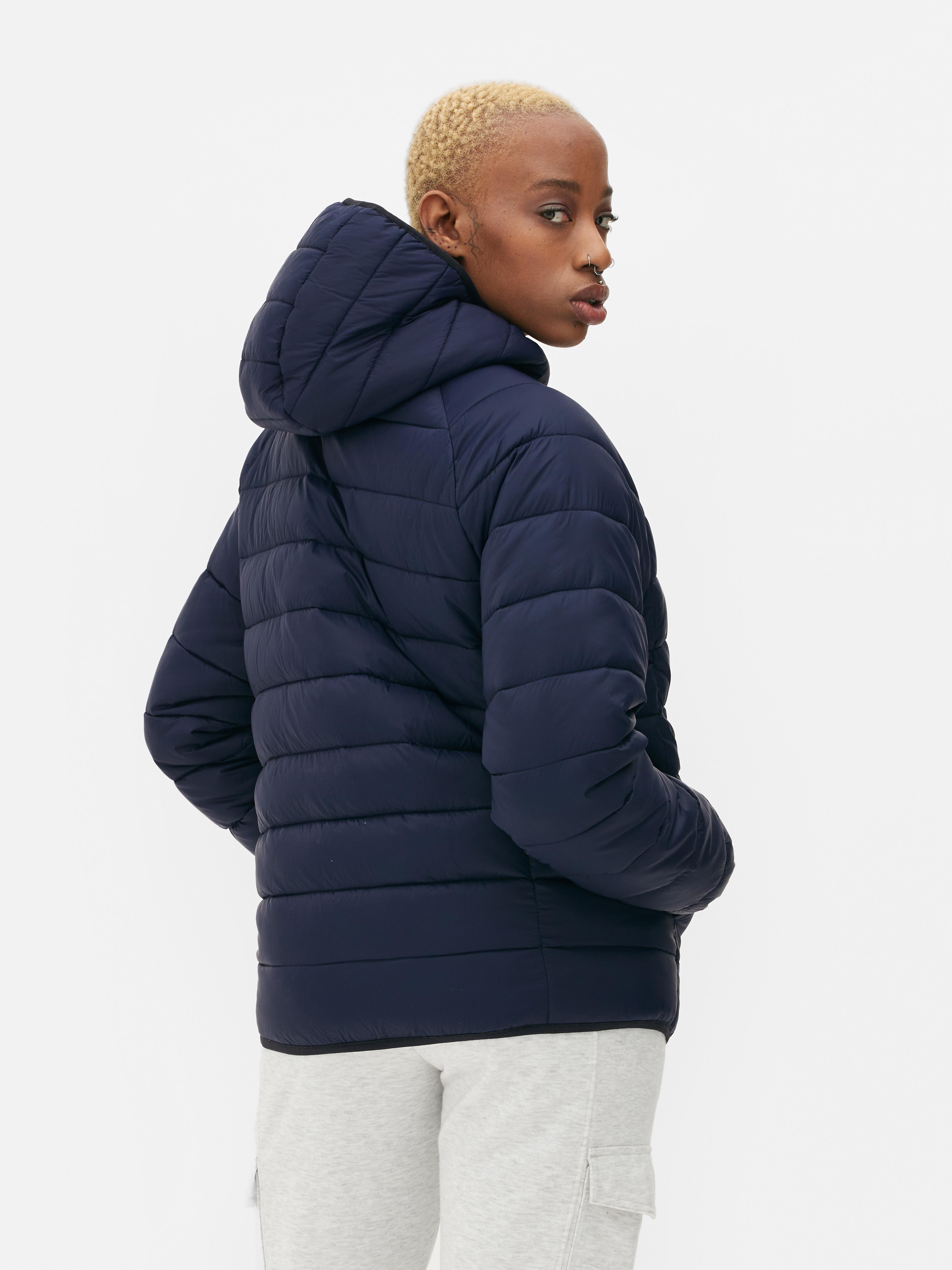 Navy hooded cheap puffer jacket