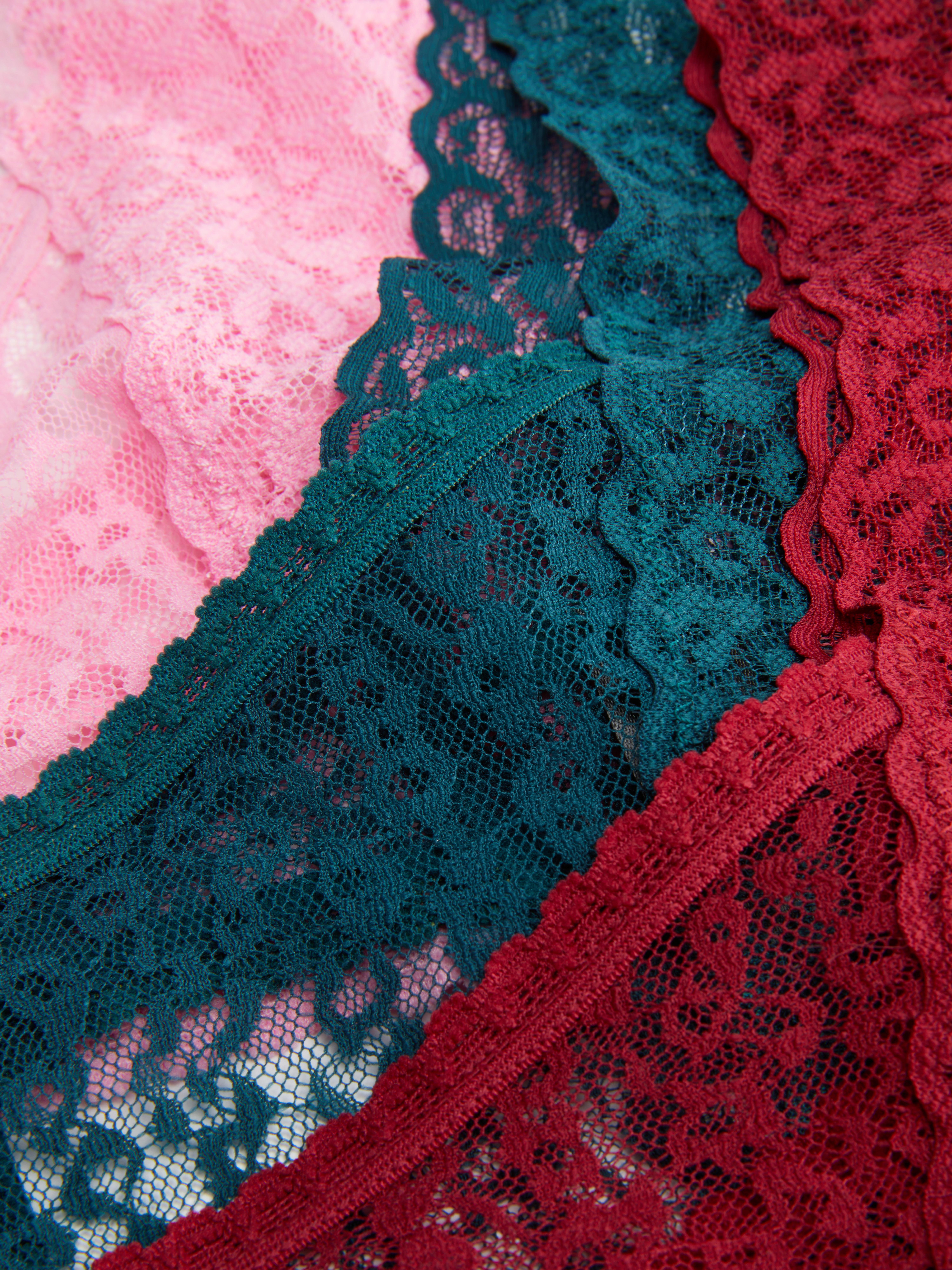 Womens Dark Red 3pk Multi Lace Thongs