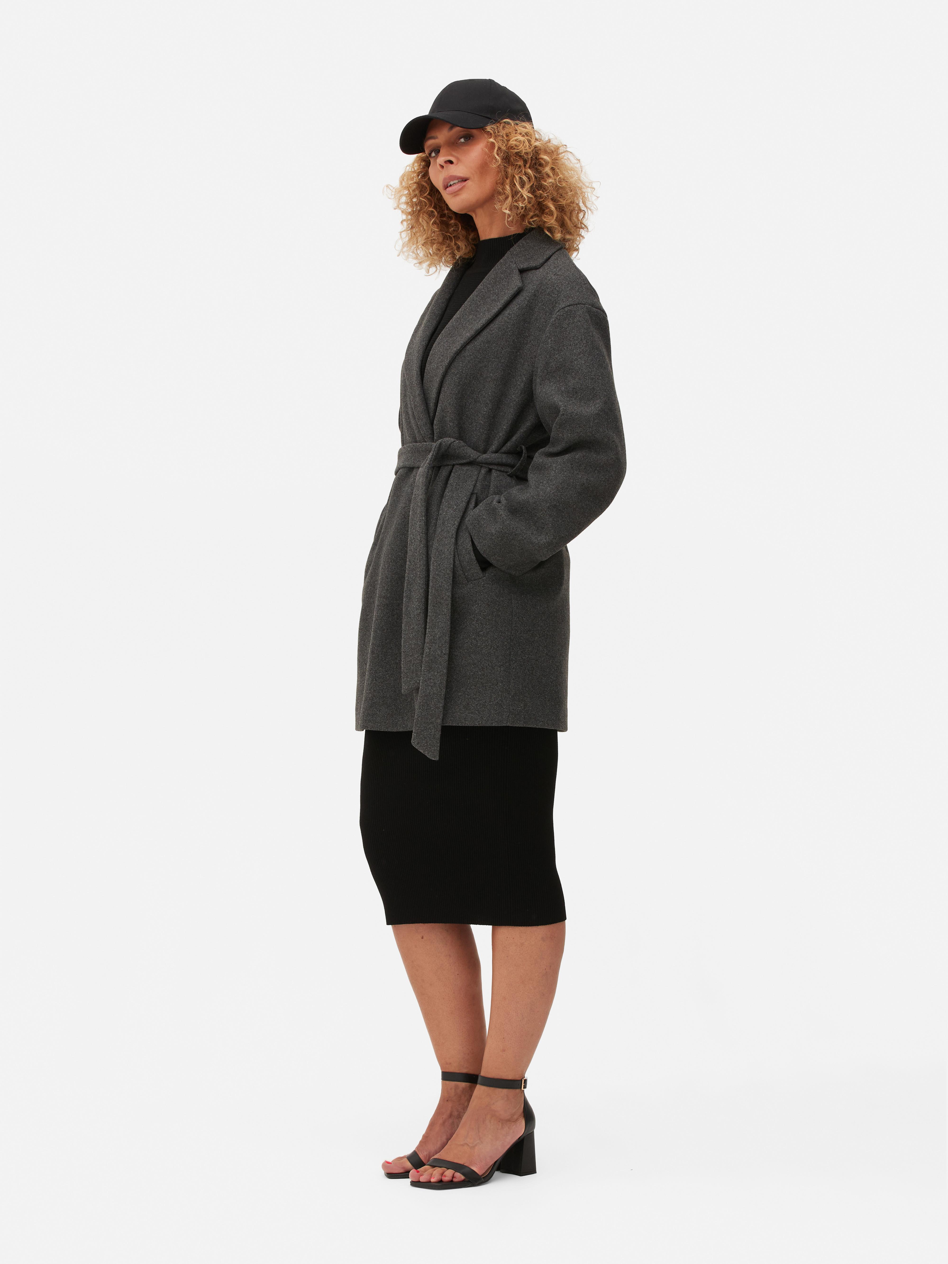 Womens Charcoal Belted Wrap Coat | Primark
