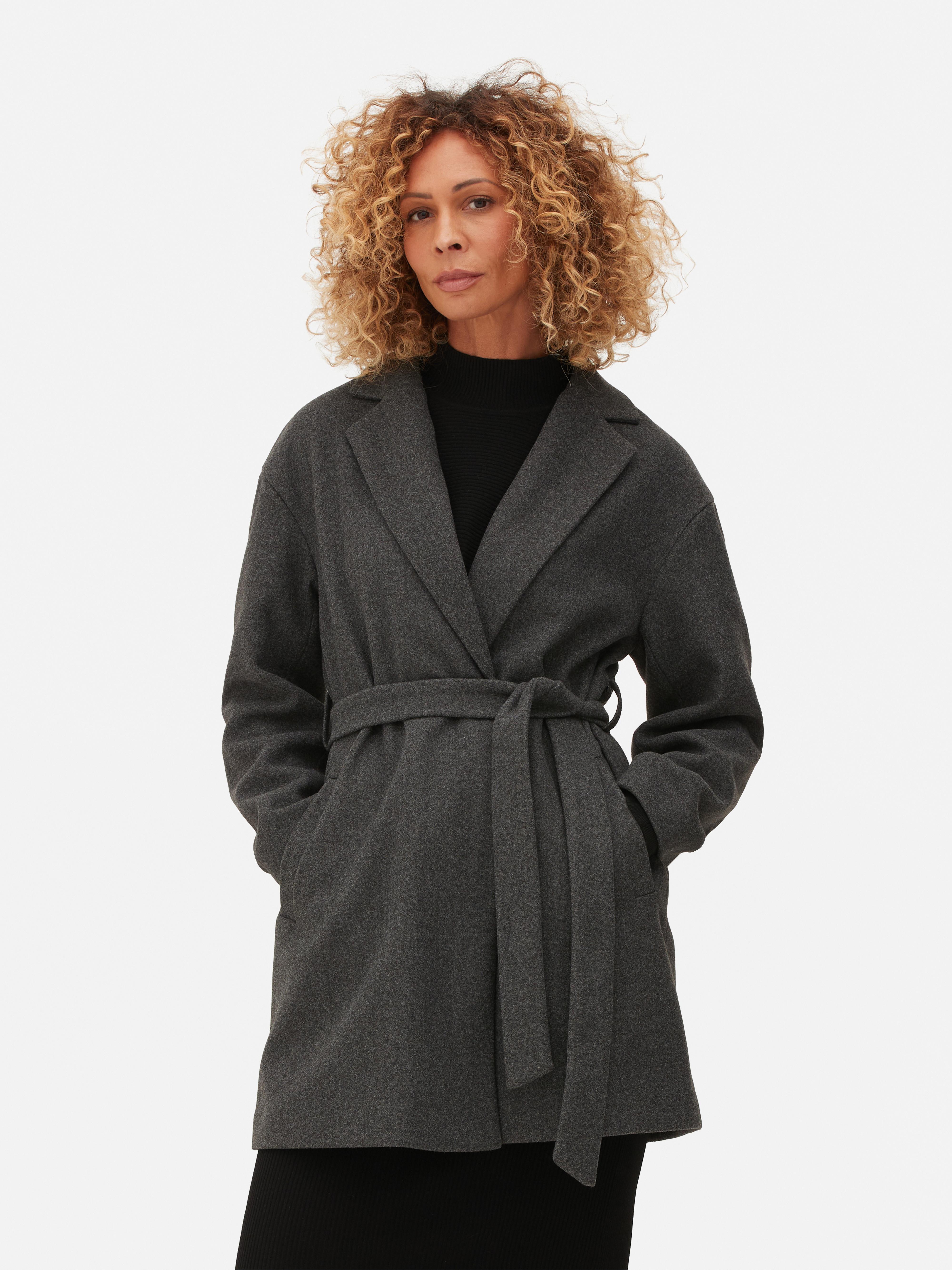 Grey belted wrap on sale coat