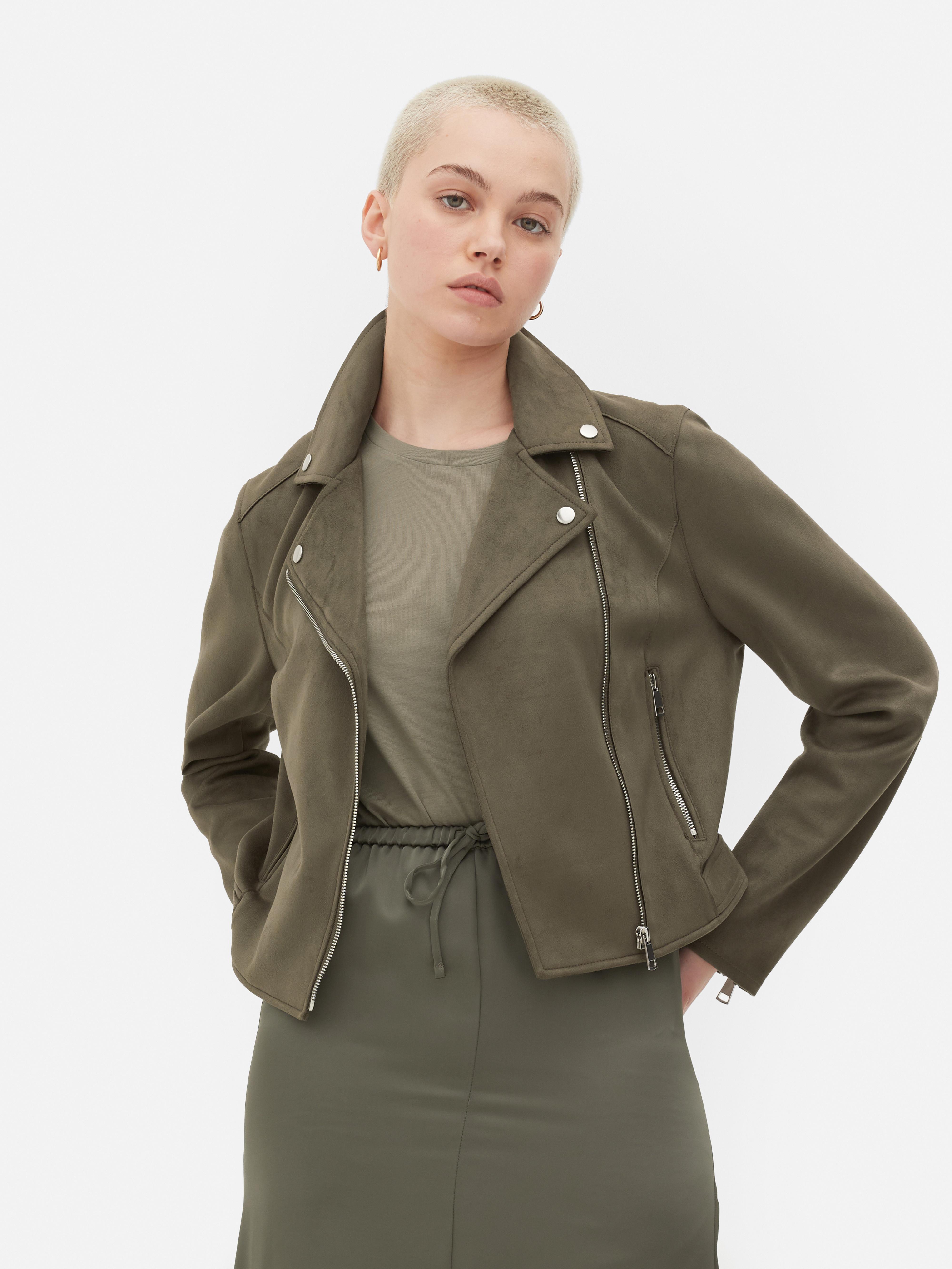 Green suede biker jacket womens best sale