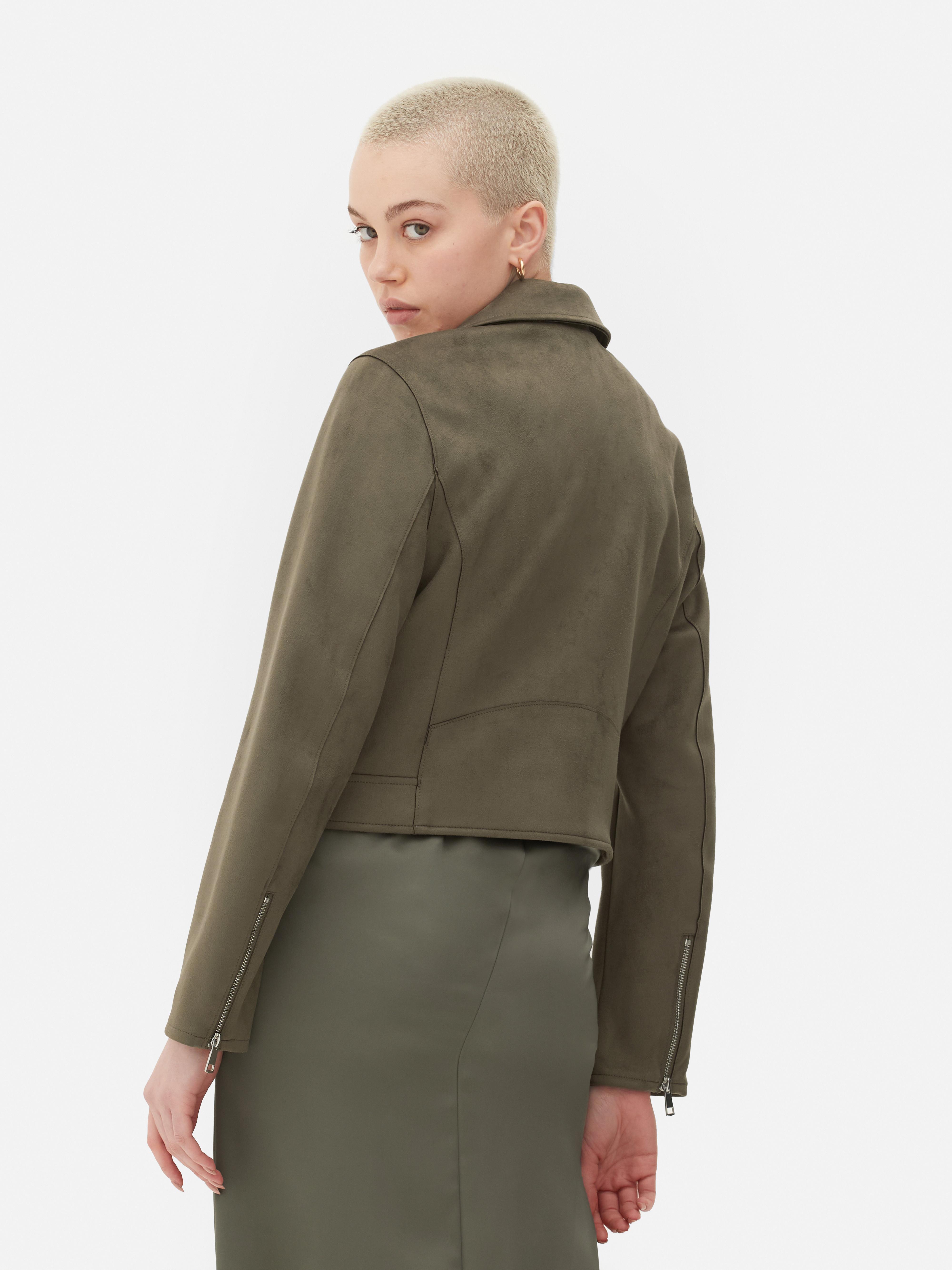 Womens Khaki Faux Suede Biker Jacket Primark