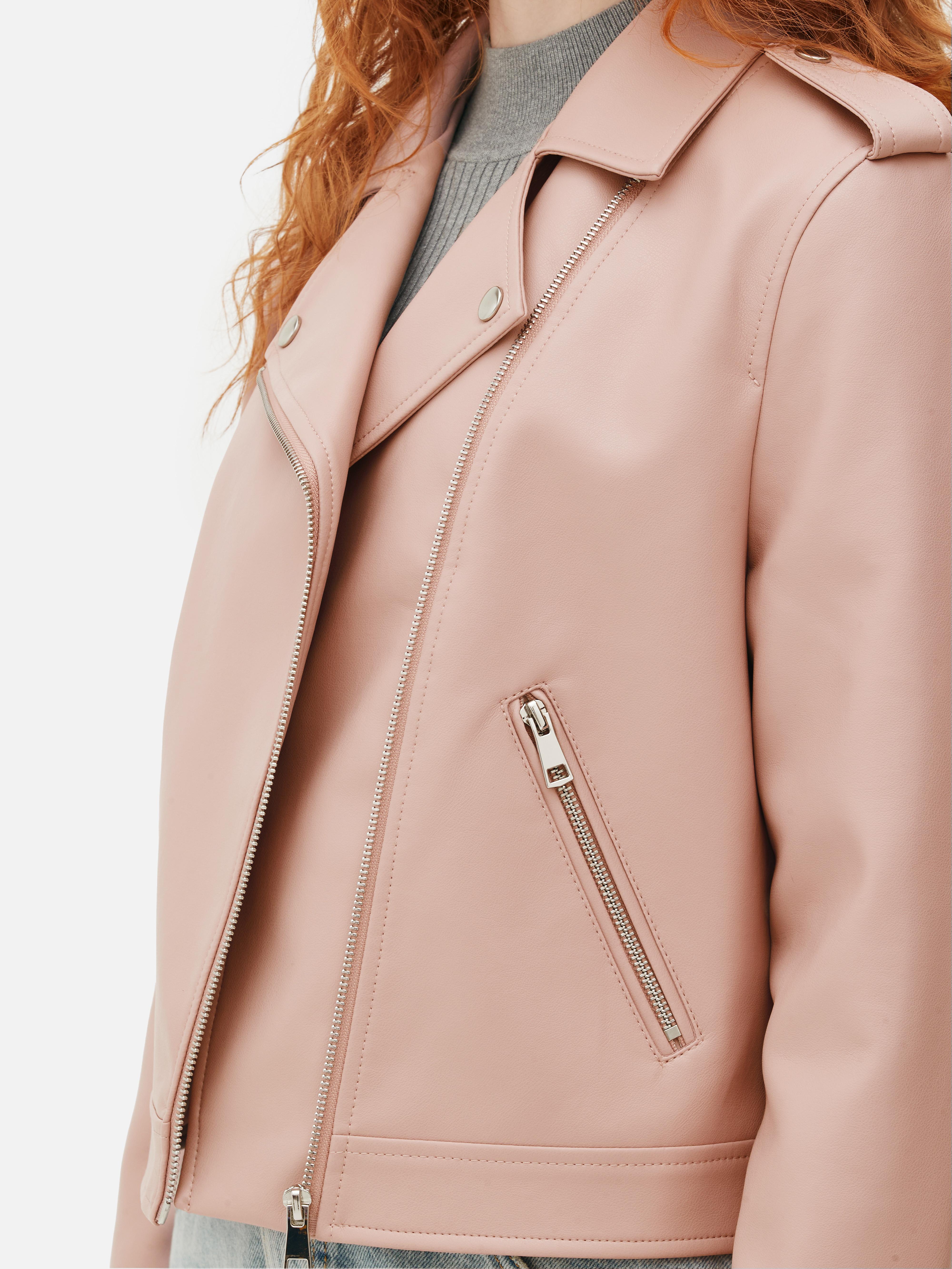 Light pink hotsell faux leather jacket