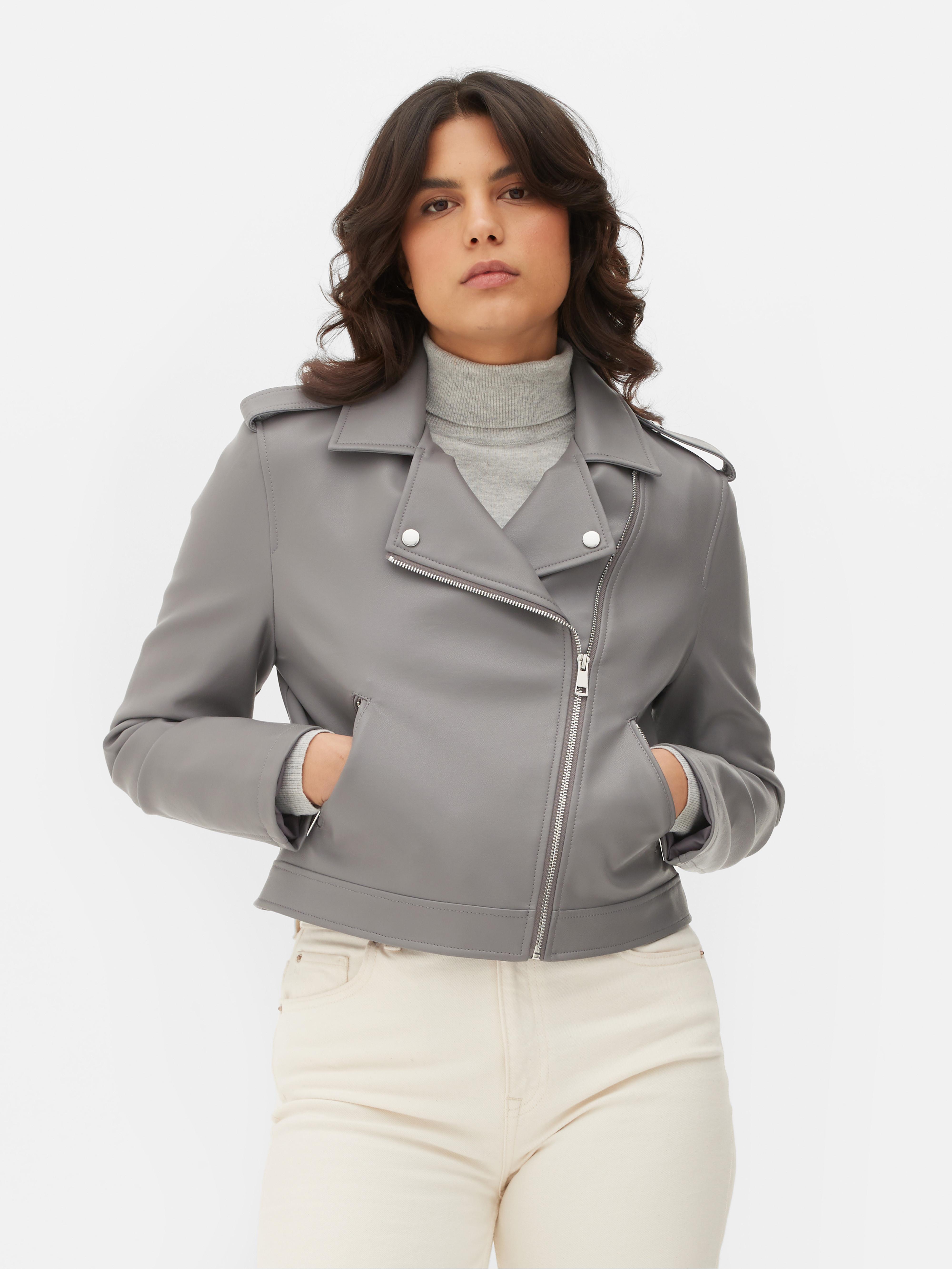 Womens Grey Essential Faux Leather Biker Jacket Primark