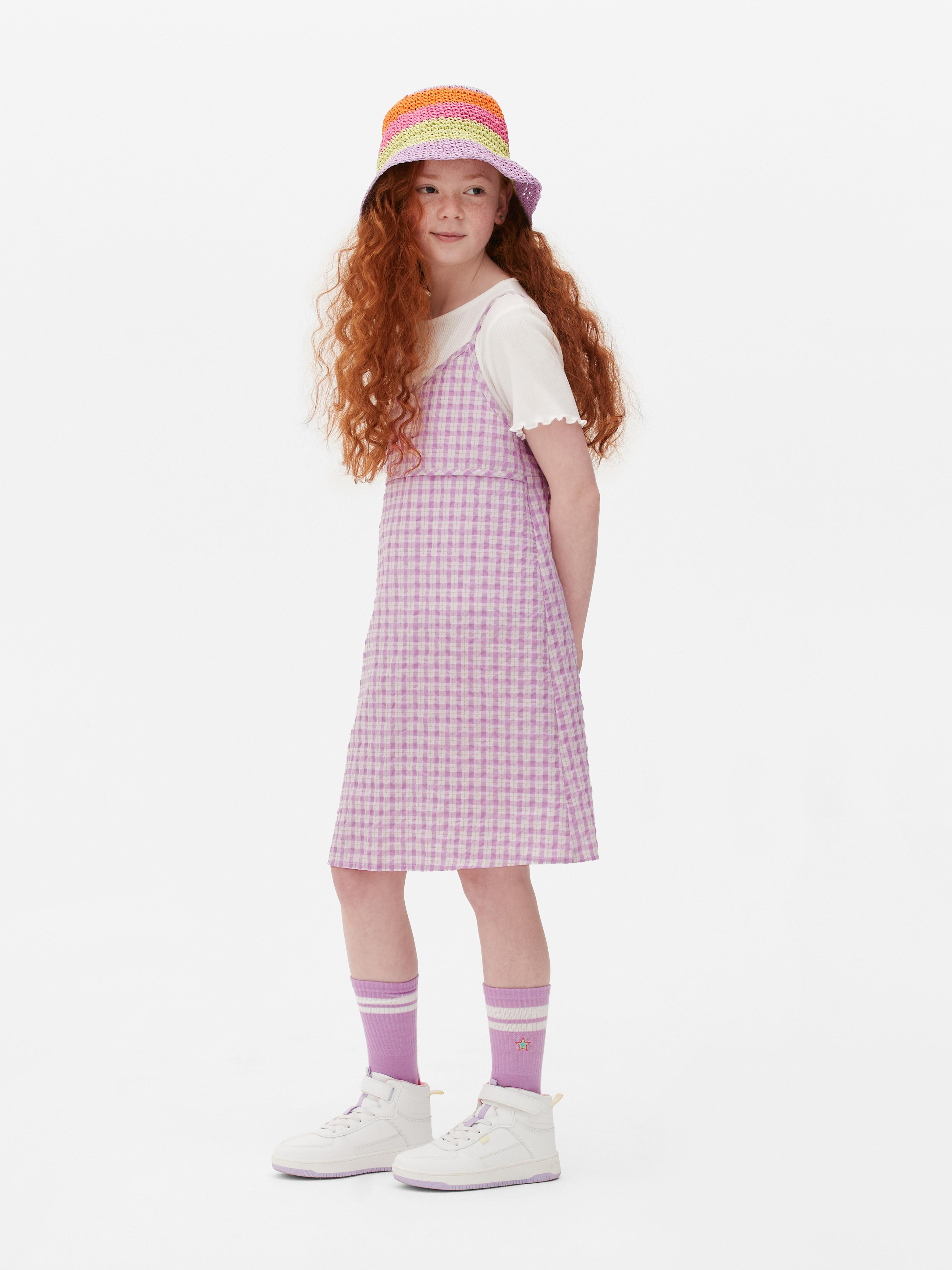 Two-in-One T-shirt and Check Dress Set