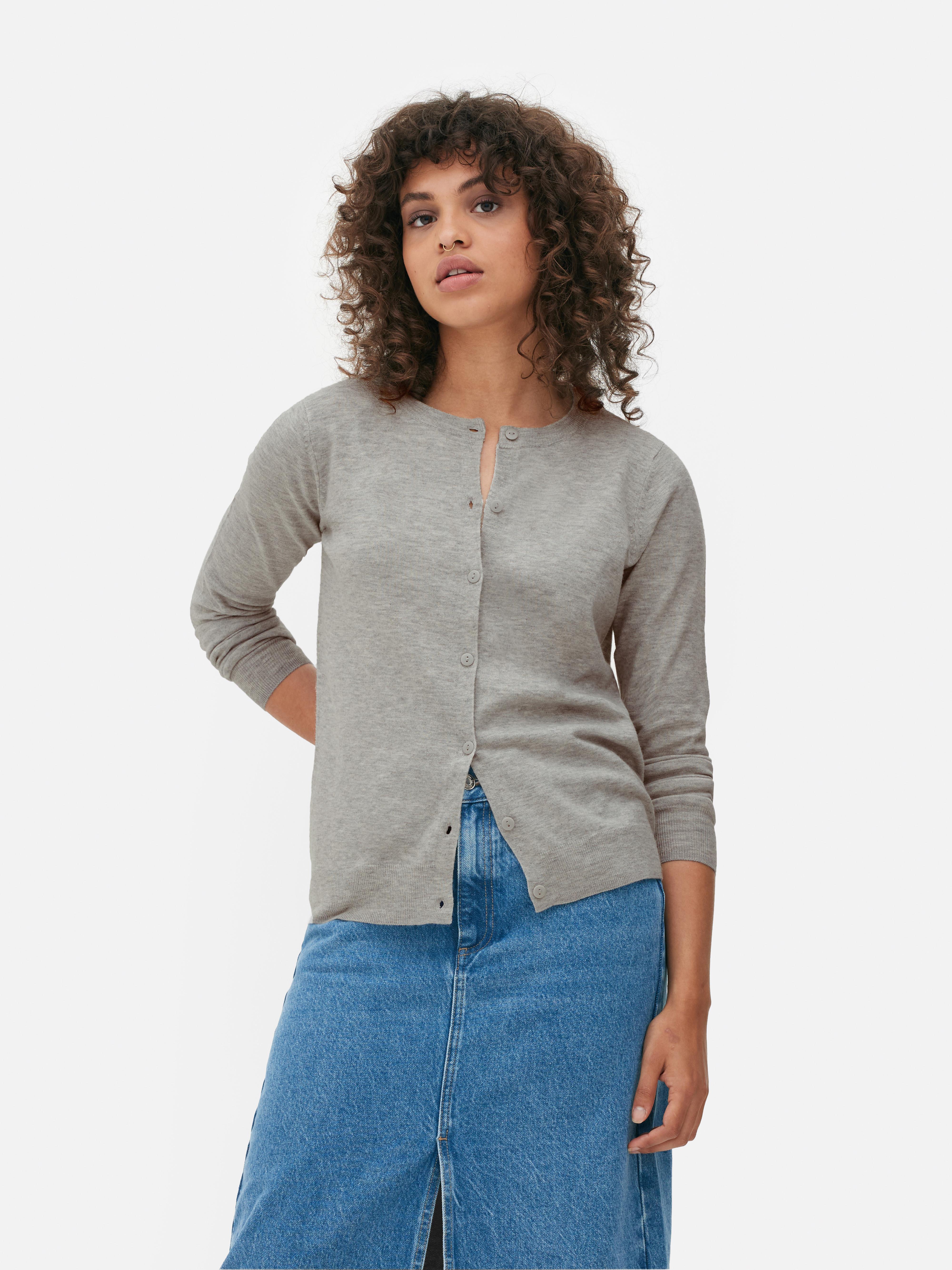 Womens Grey Marl Crew Neck Cardigan