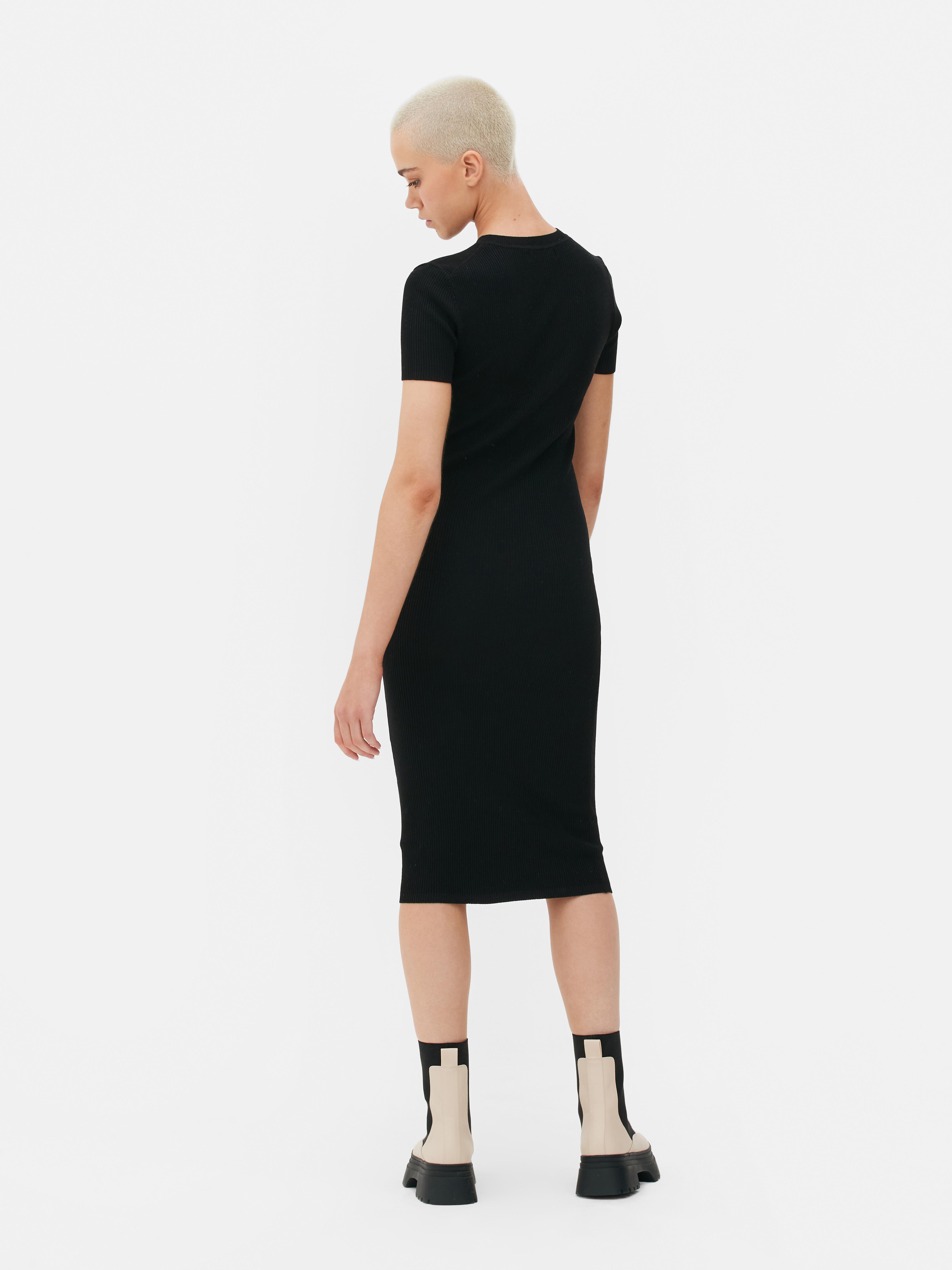 Womens Black Ribbed Short Sleeve Knit Midi Dress | Primark