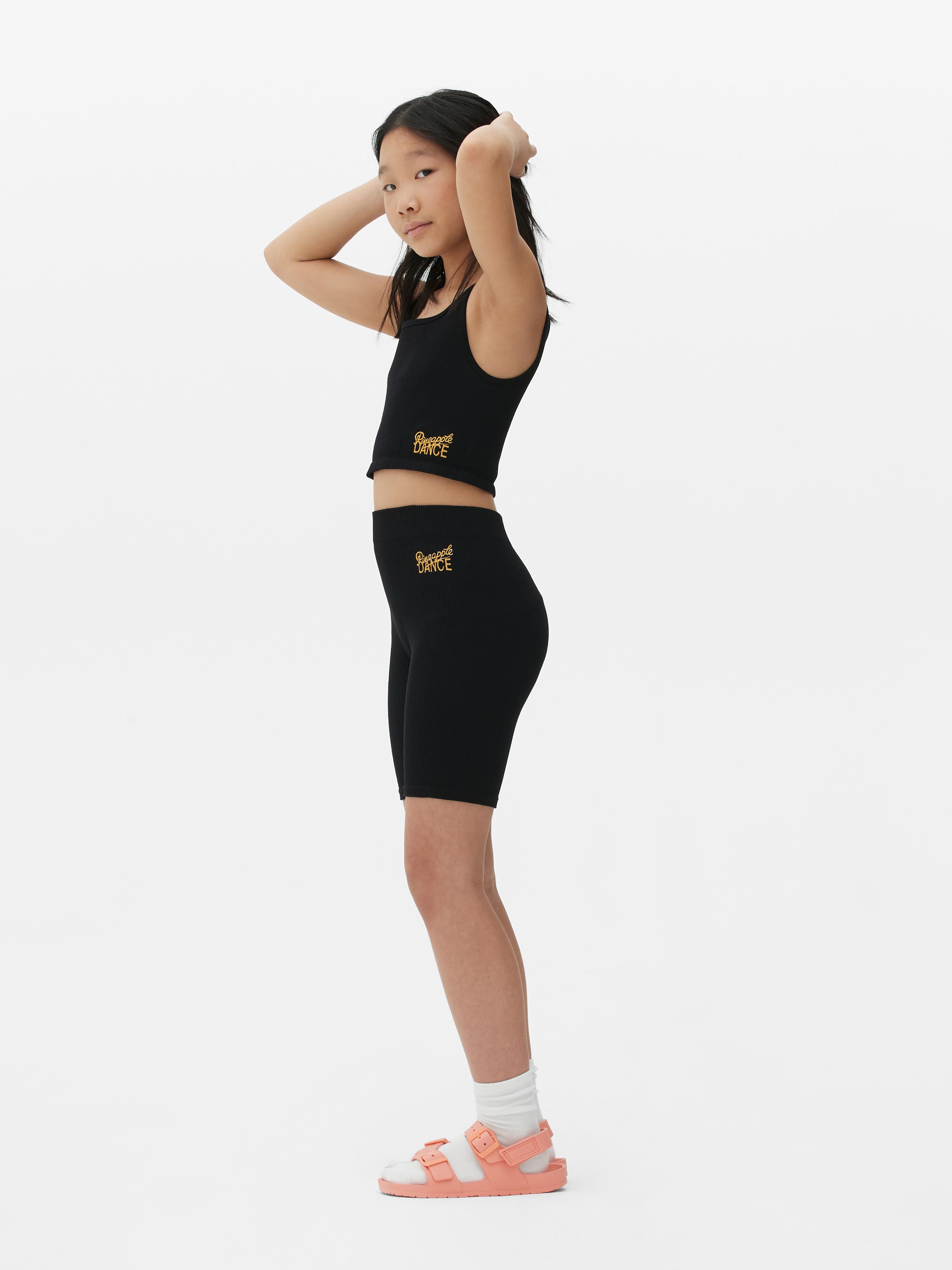 Girls Black Pineapple Dance Studios Ribbed Top and Shorts Coord Set Primark