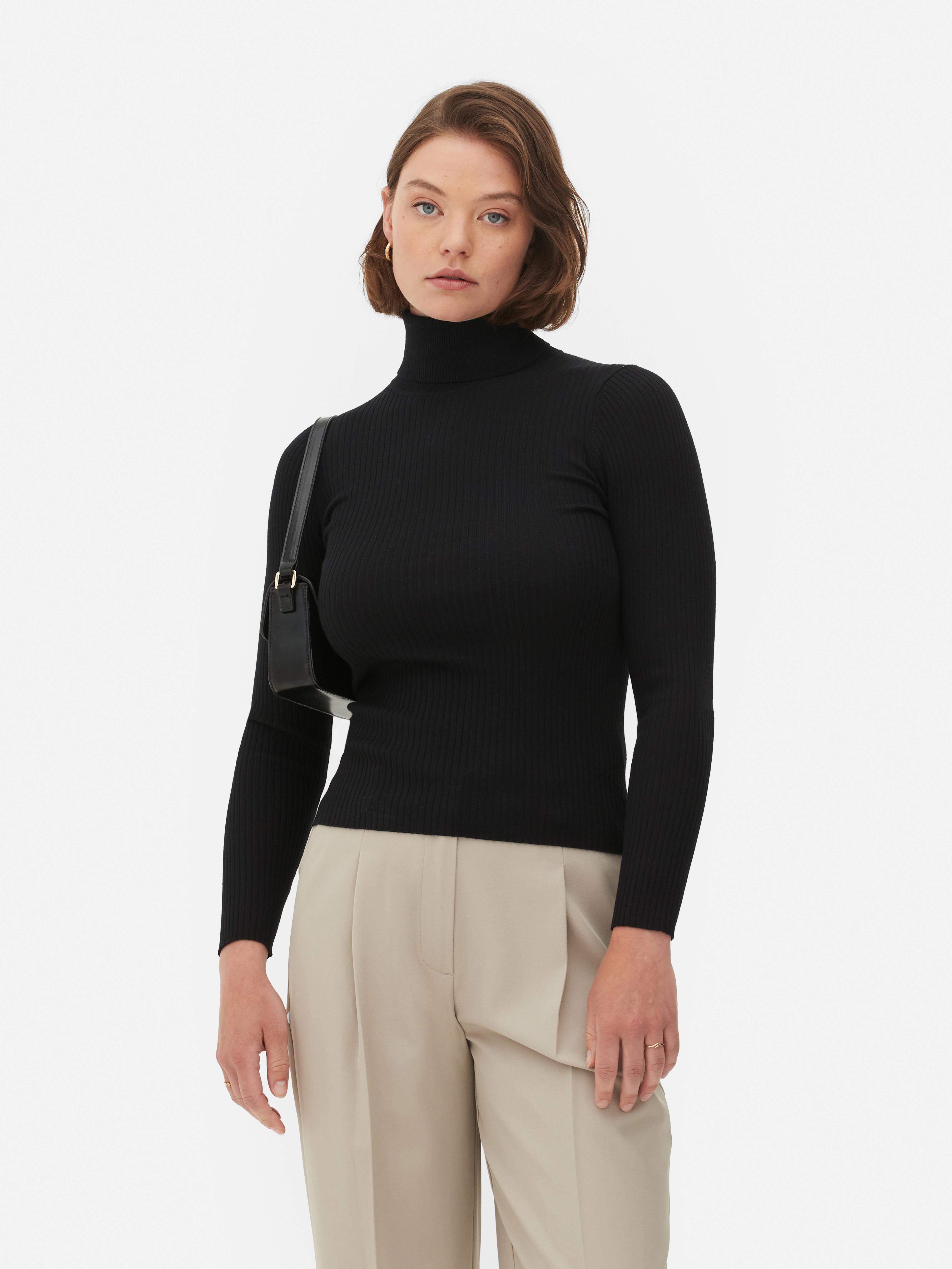 Black fine knit jumper ladies best sale