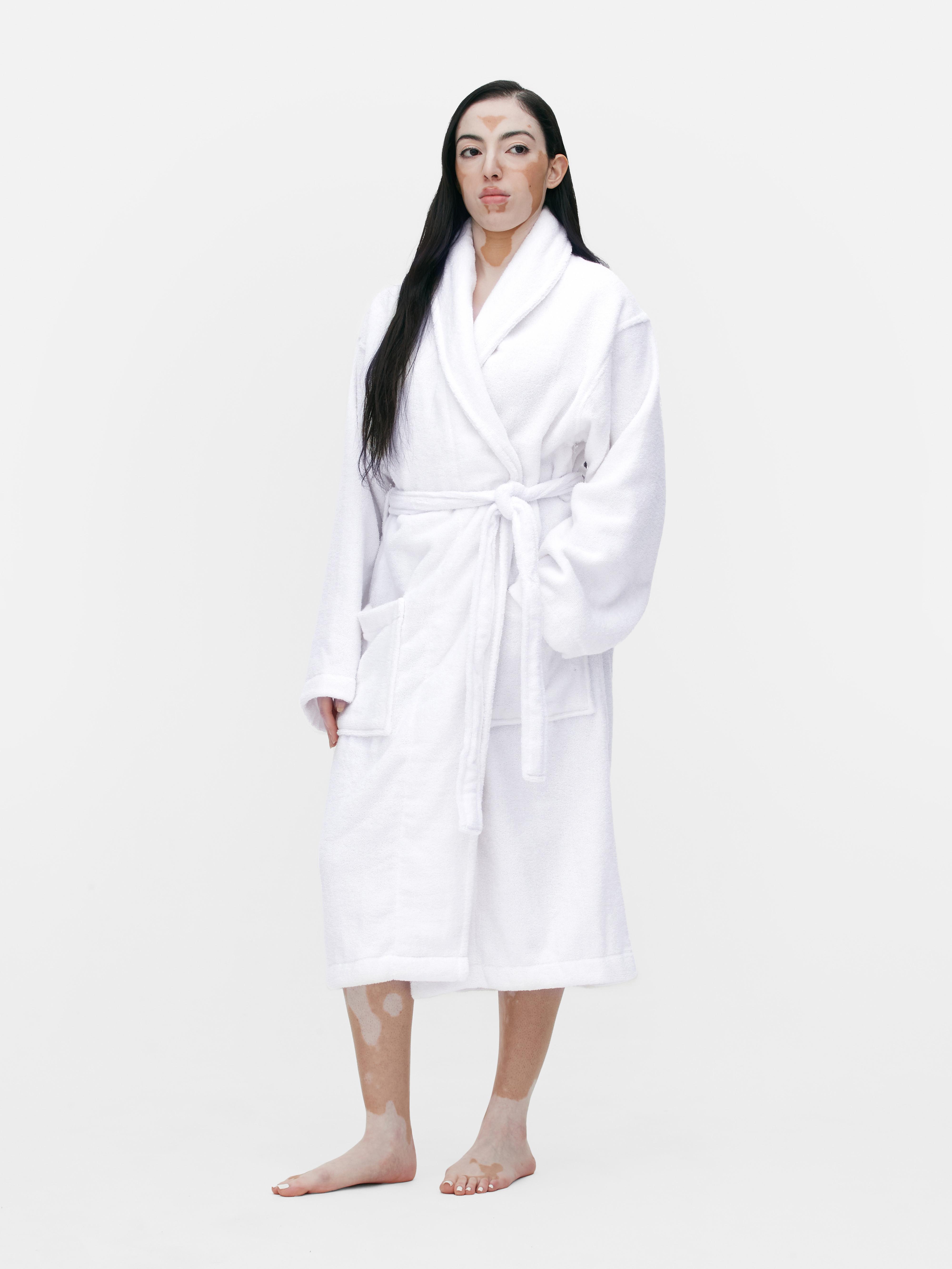 Womens White Cotton Towelling Spa Robe Primark