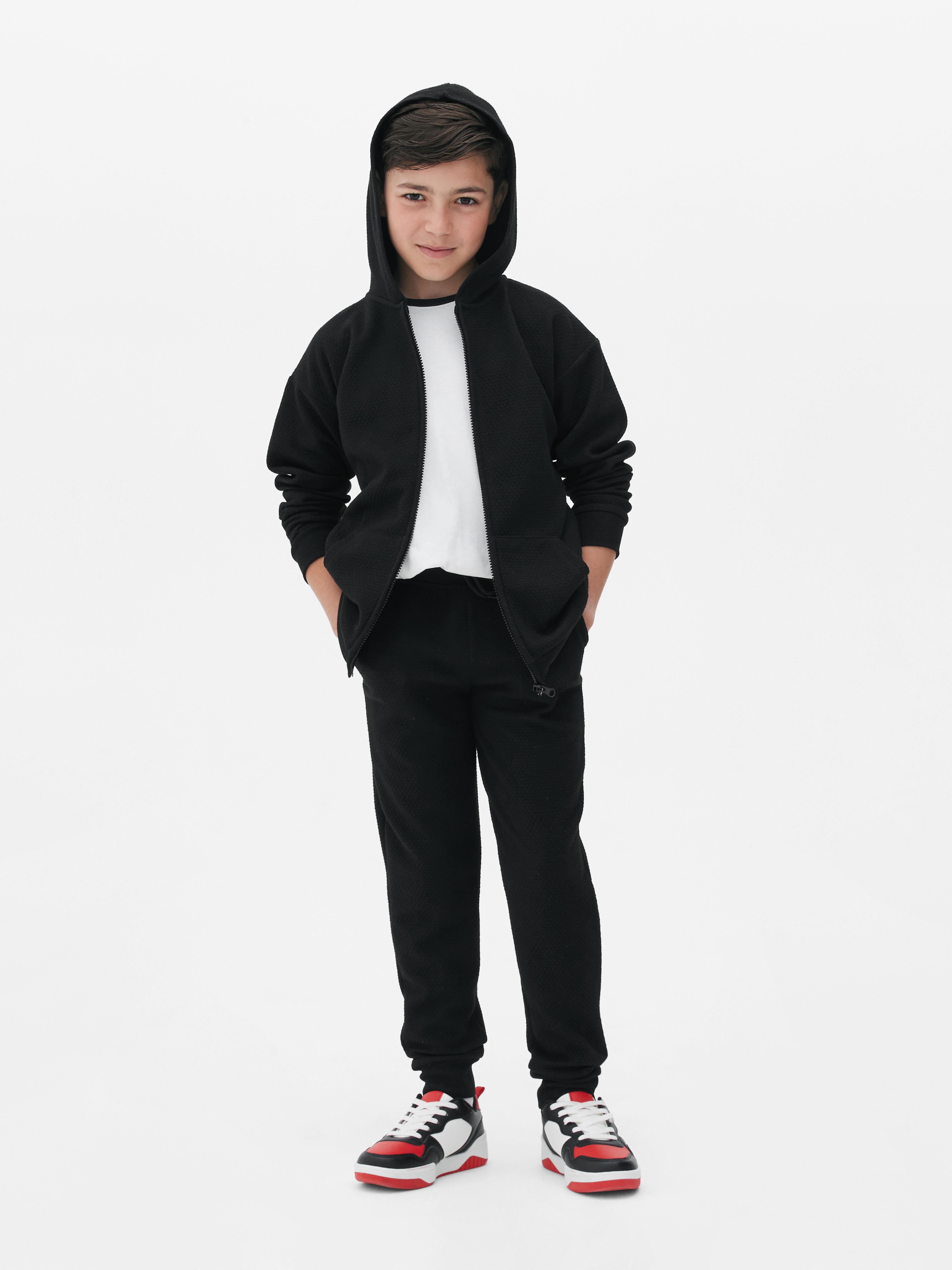 Boys Black Textured Zip up Older Boys Hoodie Primark