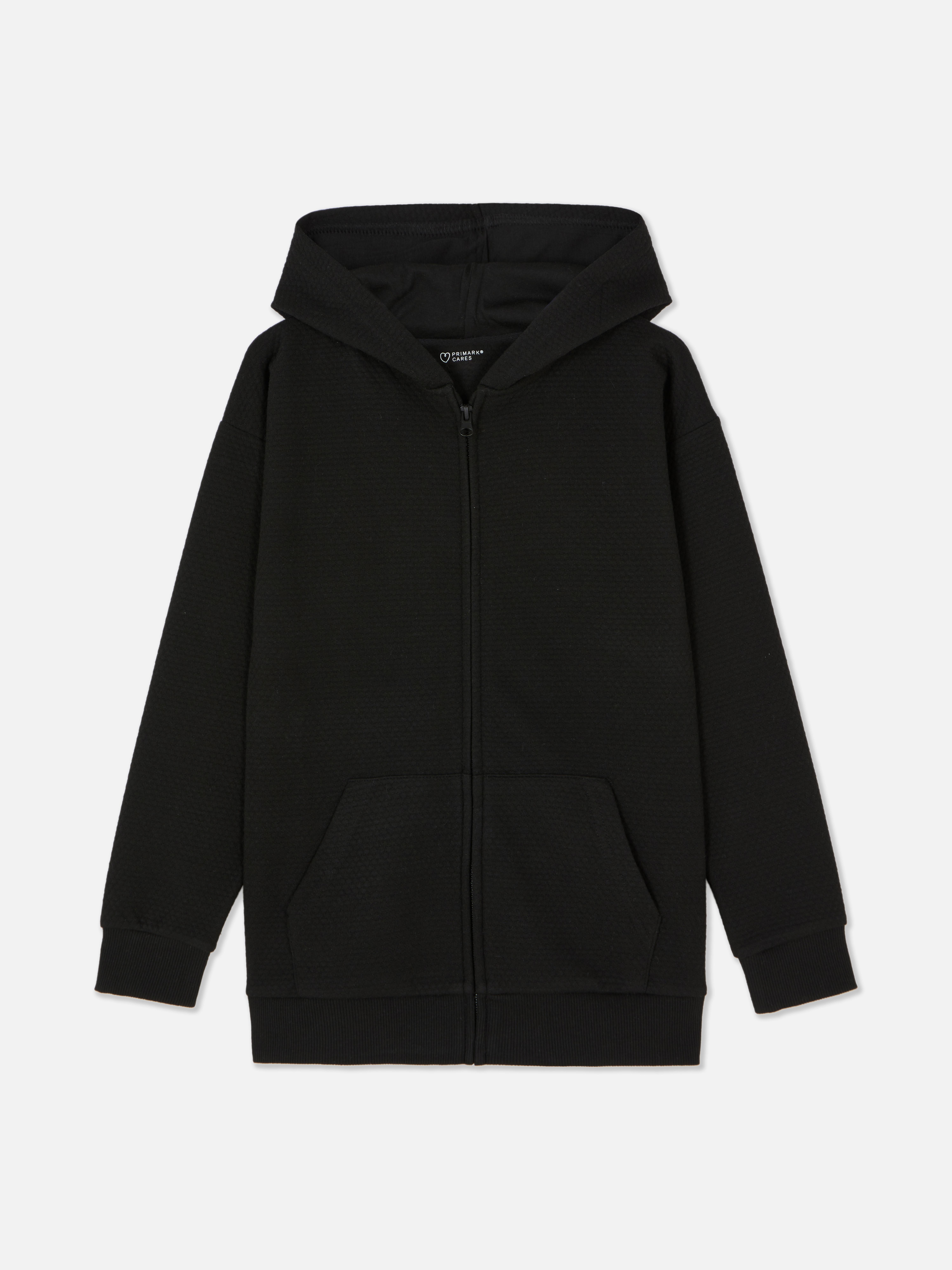 Boys Black Textured Zip up Older Boys Hoodie Primark