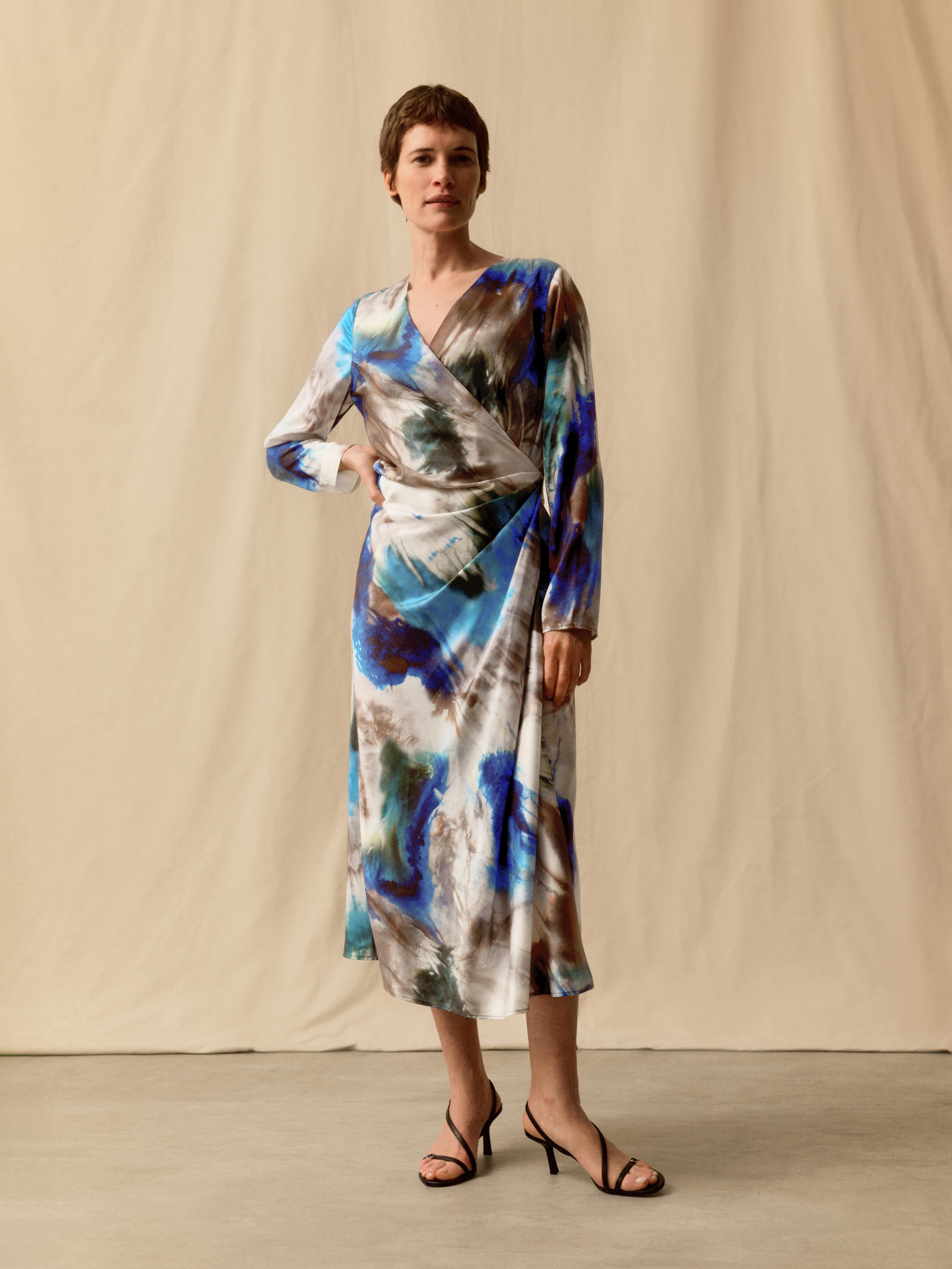 The Edit Abstract Wrap Midi Dress