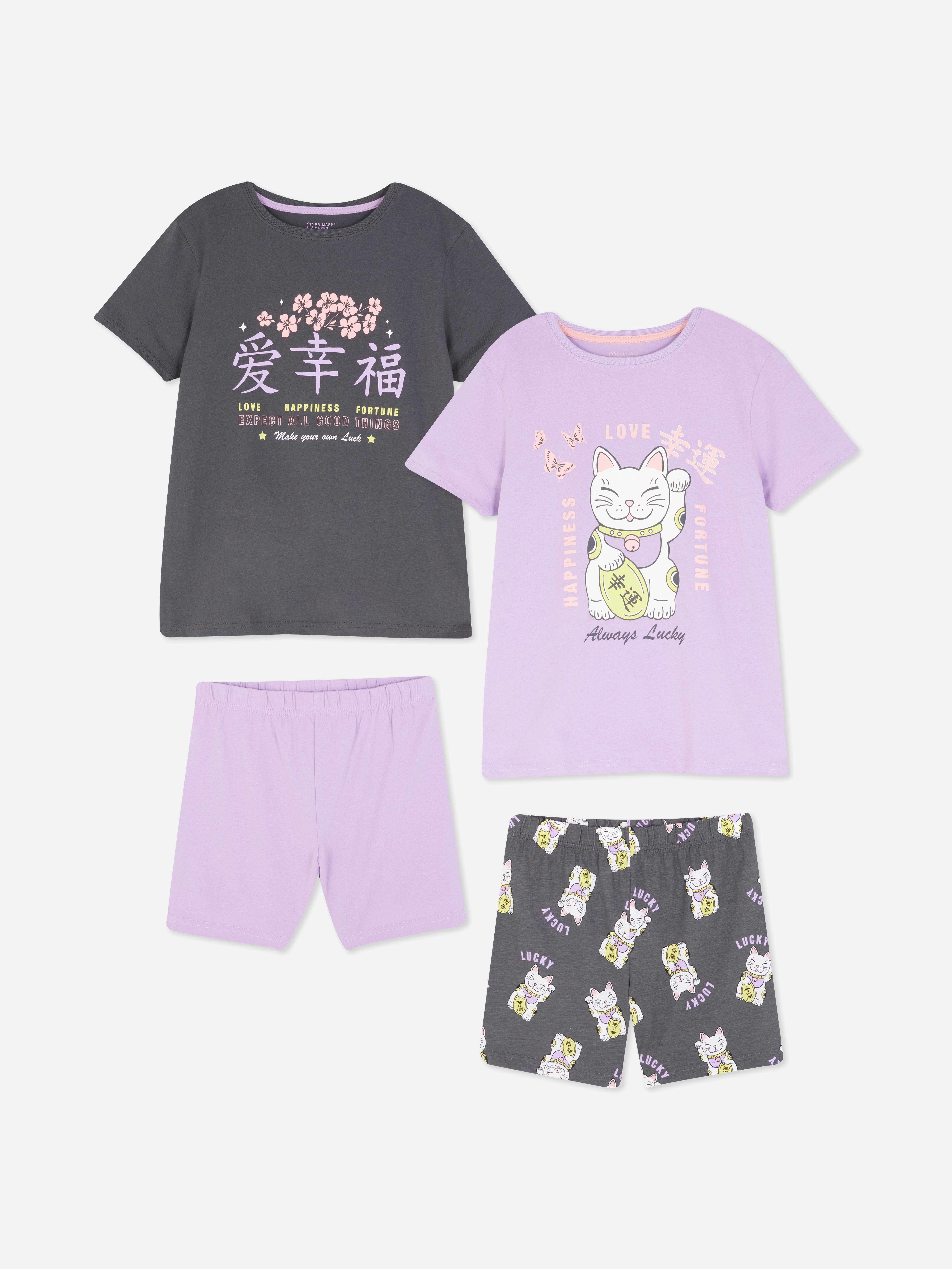 2pk Lucky Cat Print Short Pyjamas