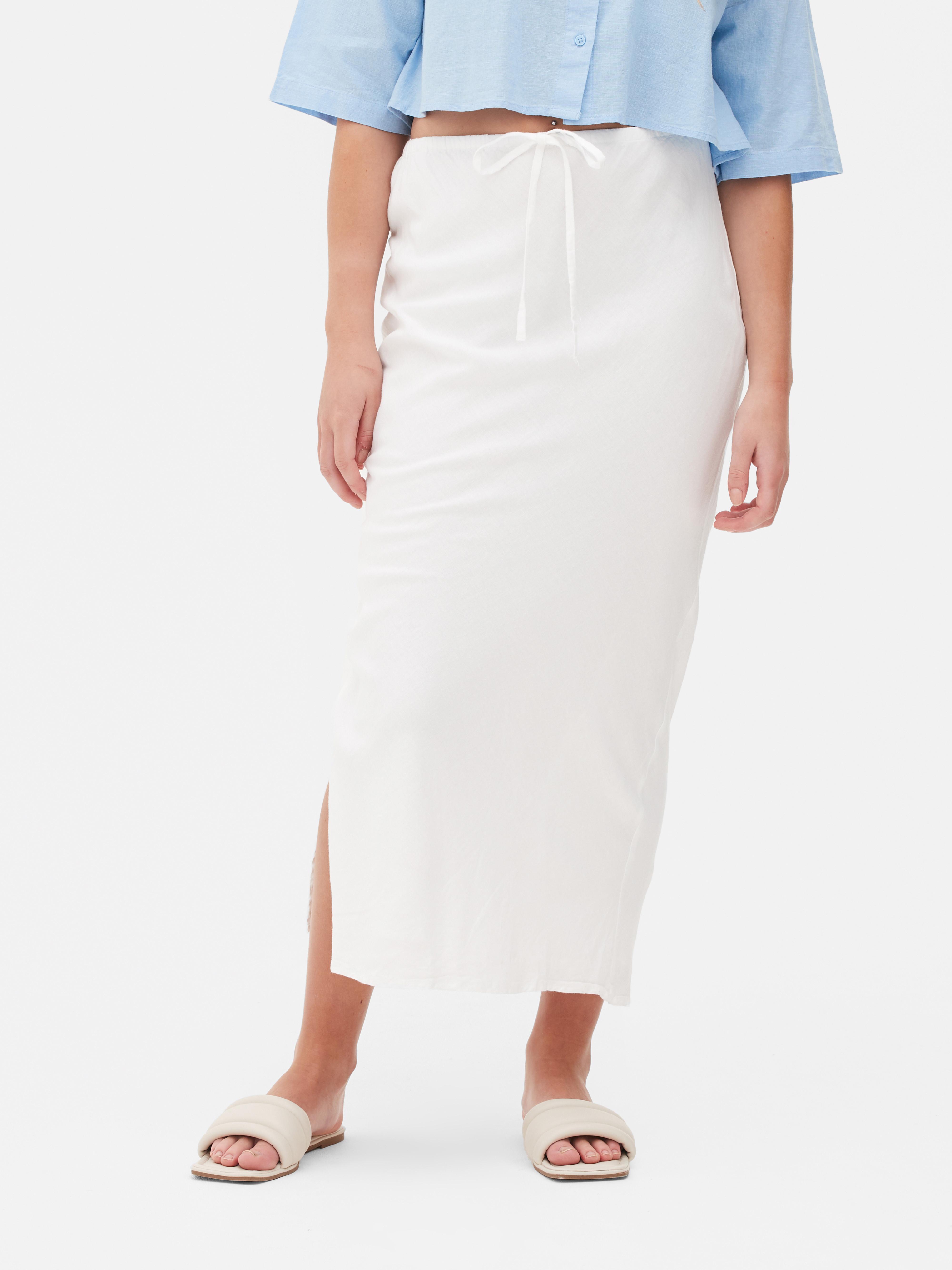 Drawstring Detail Column Midi Skirt