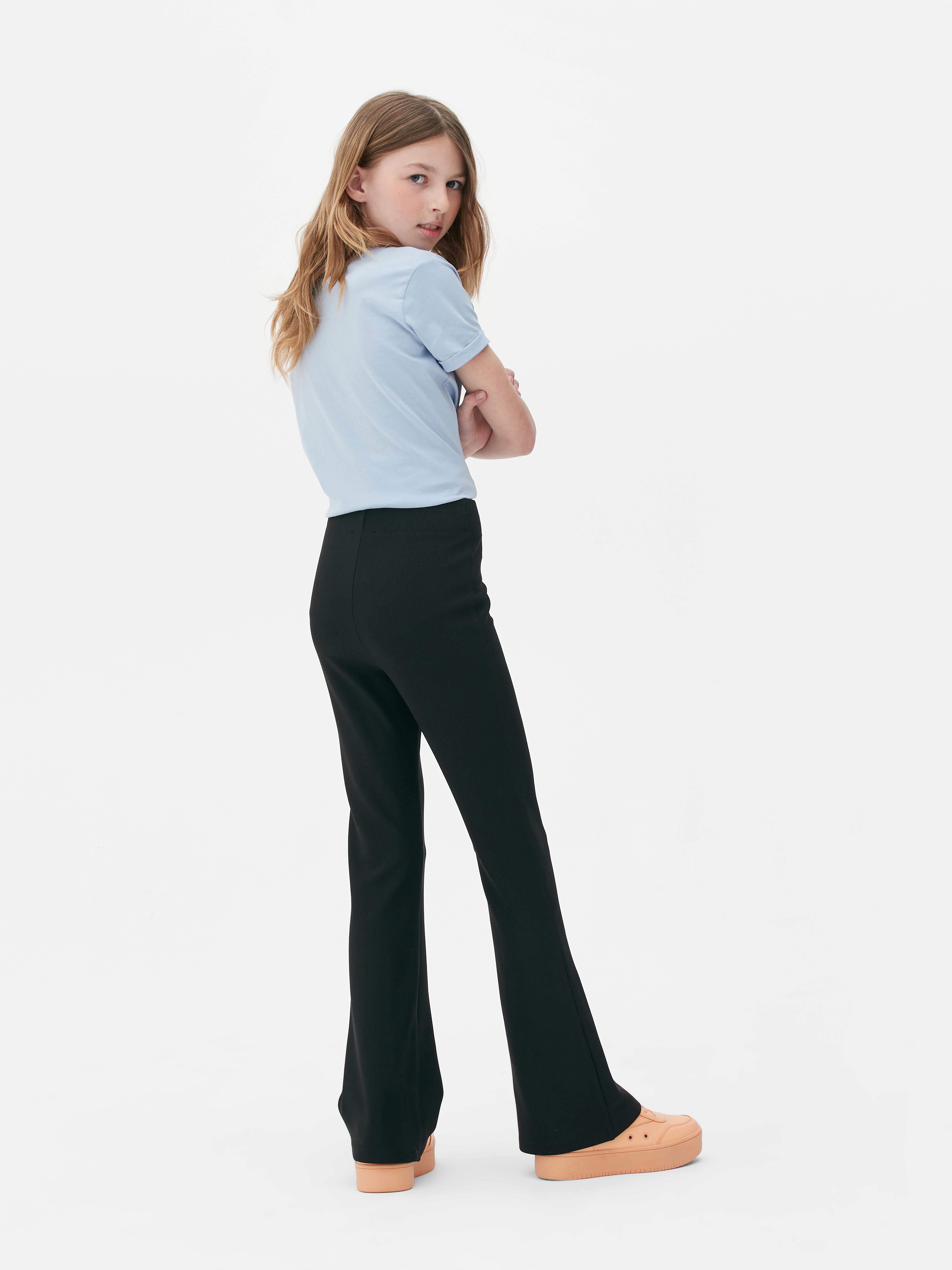 Girls Black Ribbed Flare Trousers