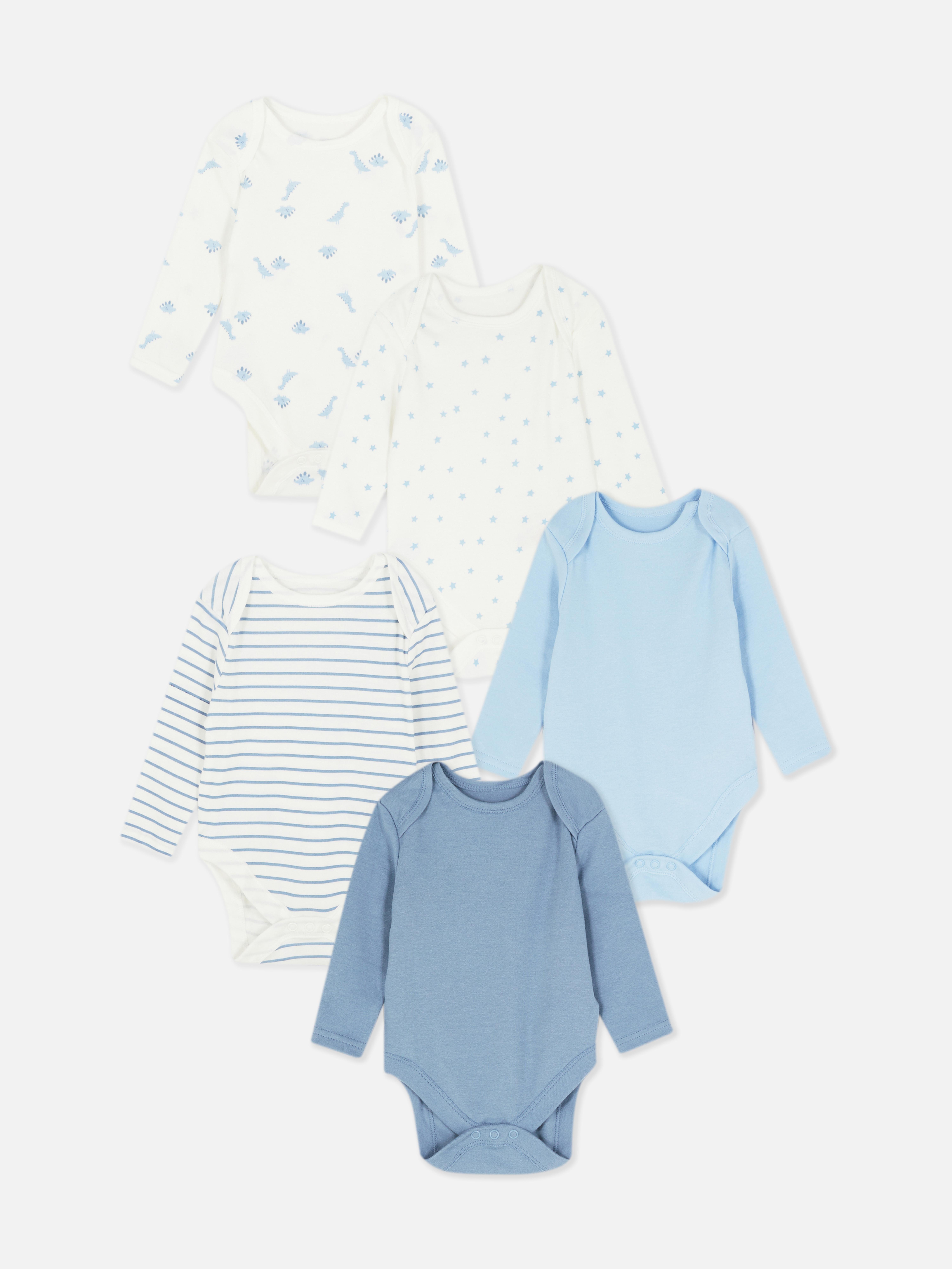 5 Pack Multi Long Sleeve Bodysuits Primark