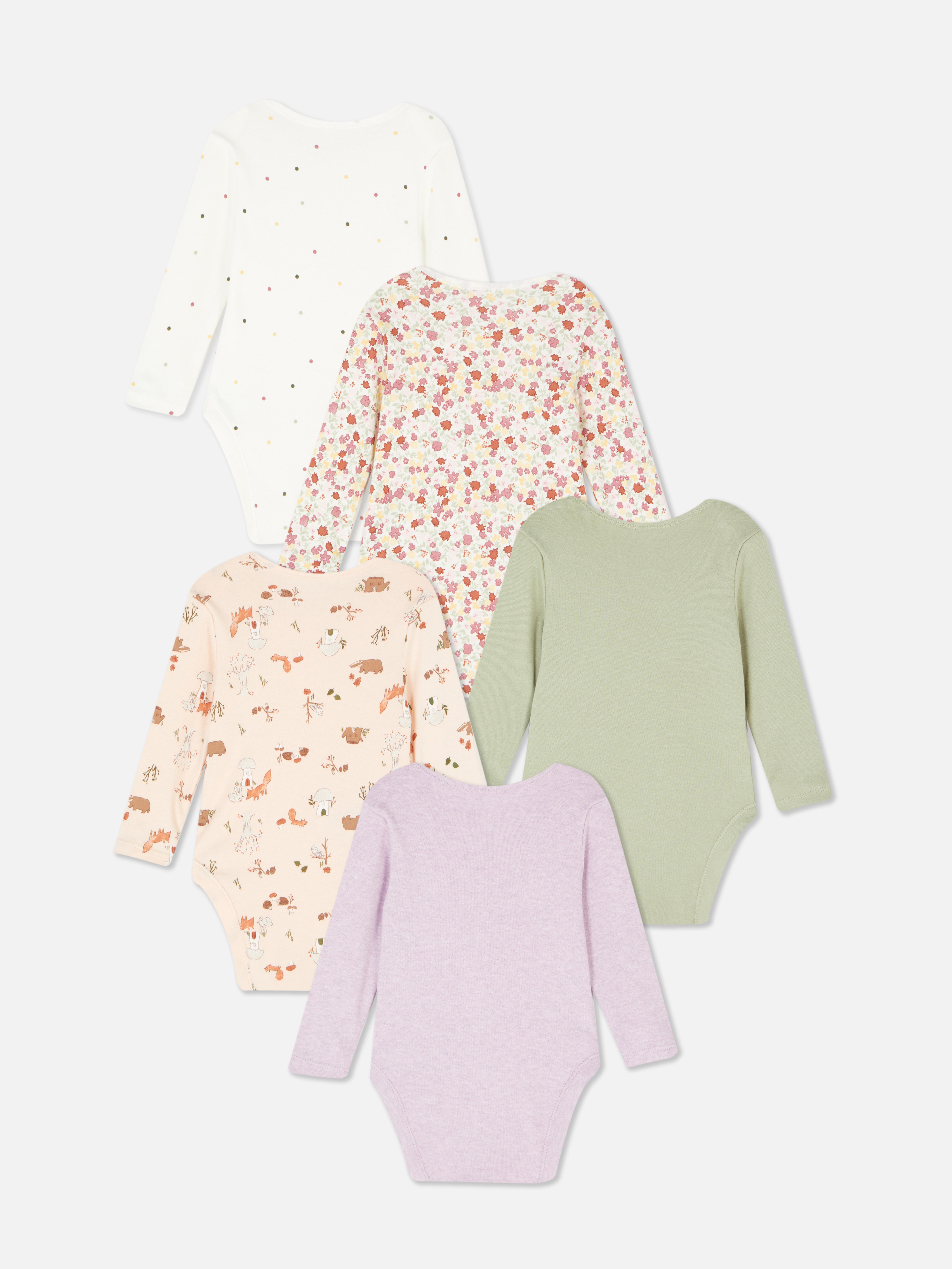 Primark 5pk Mixed Design Long Sleeve Bodysuits